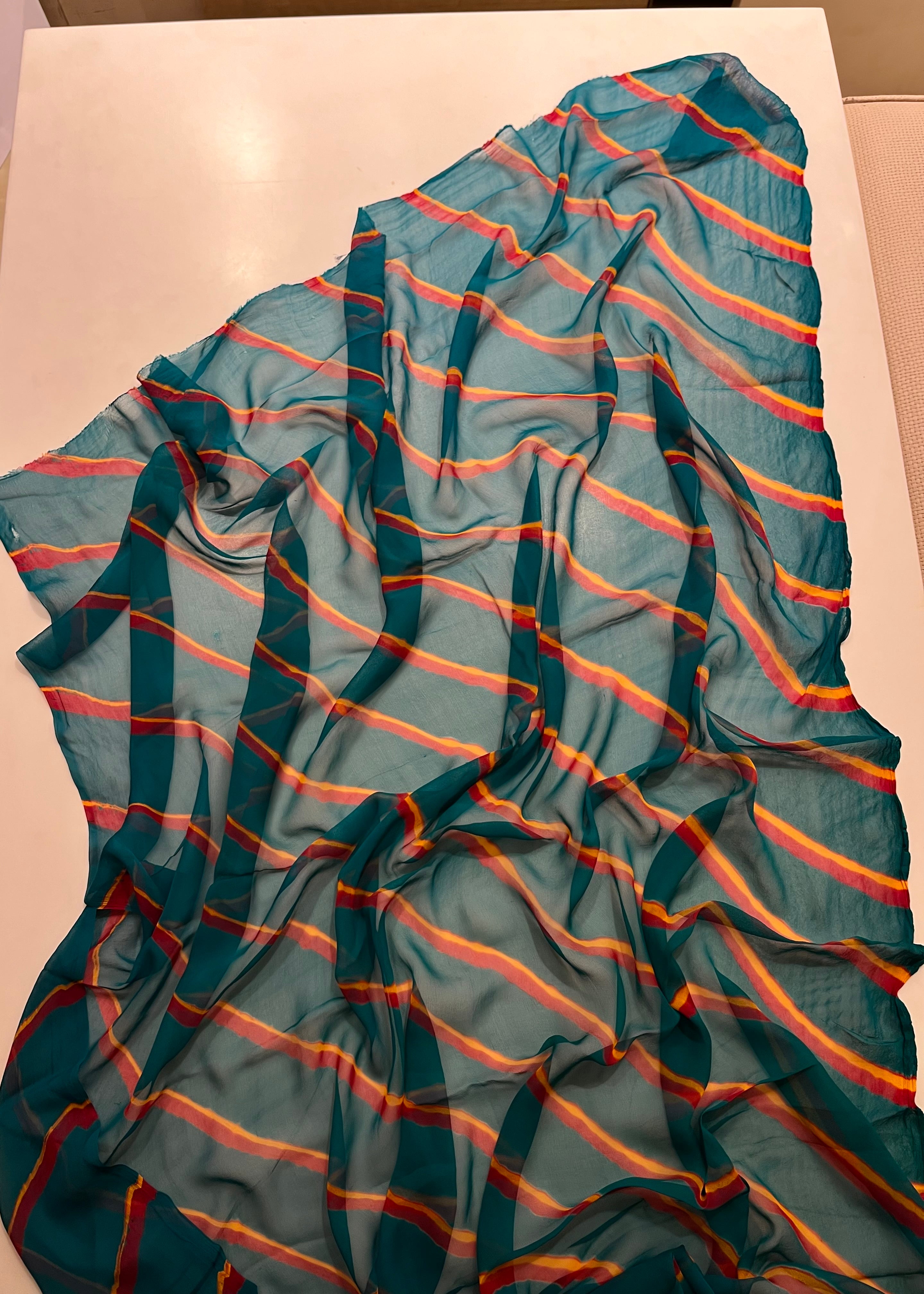 Rama Green pure chiffon leheriya saree