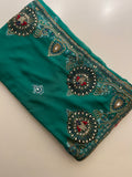 Teal Peacock Saree