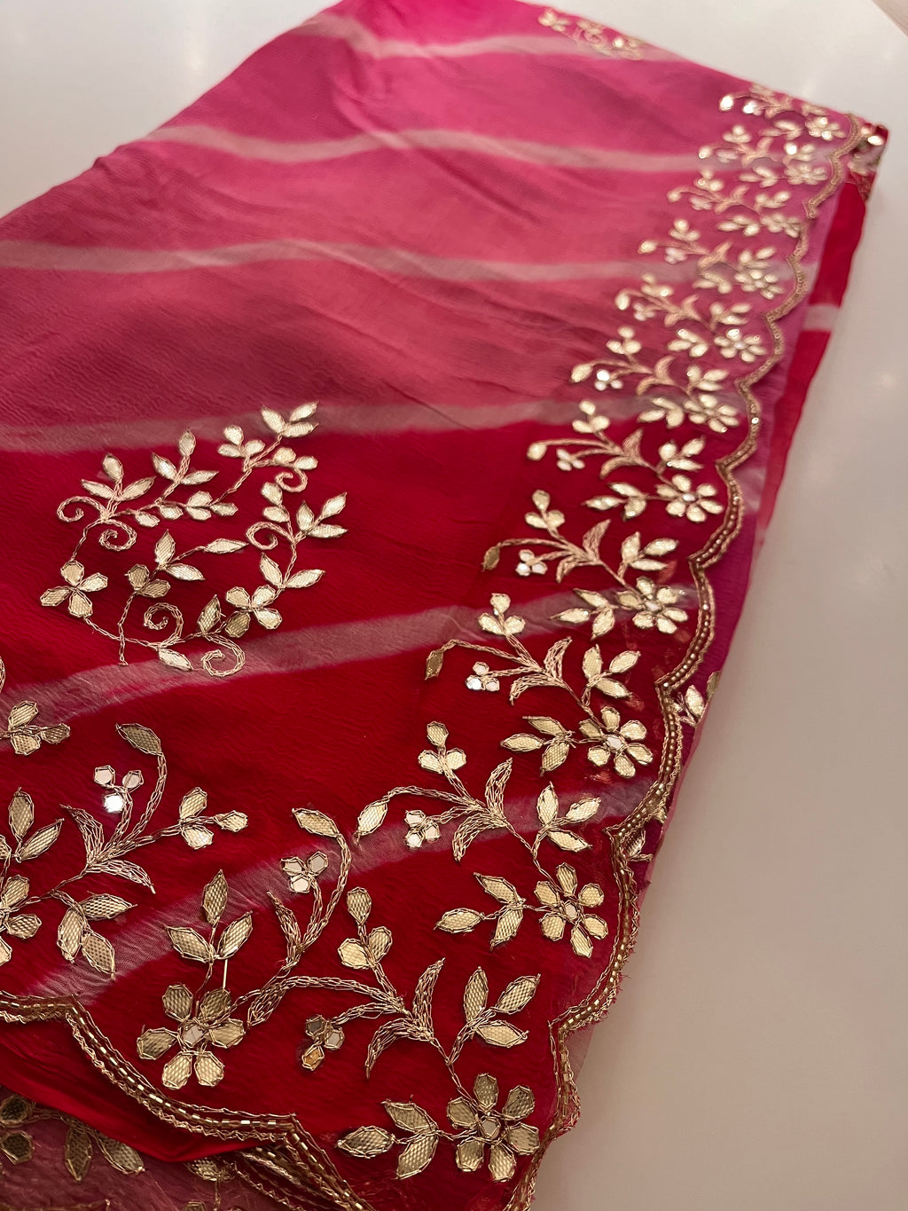 Pink Leheriya Gotta patti saree