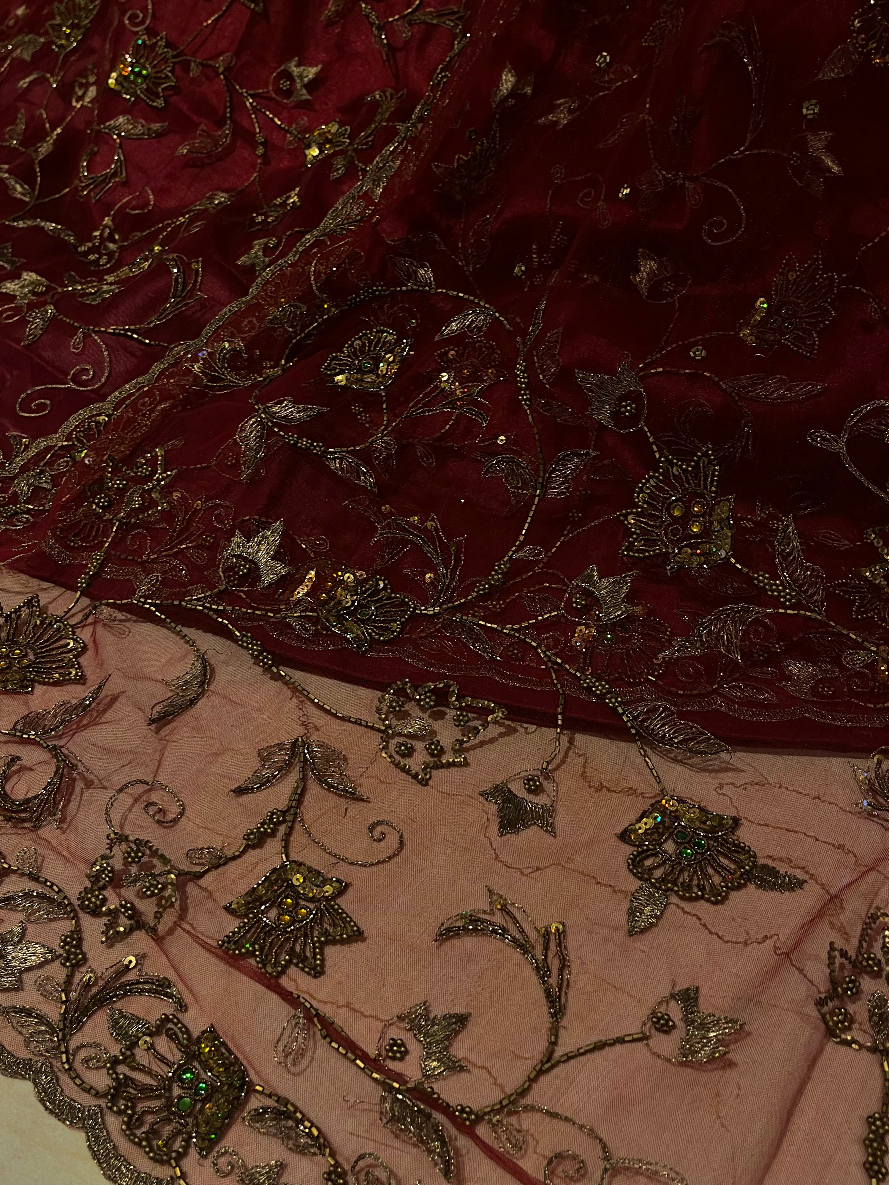 Mahroon Katdana & Zari Lehenga Set