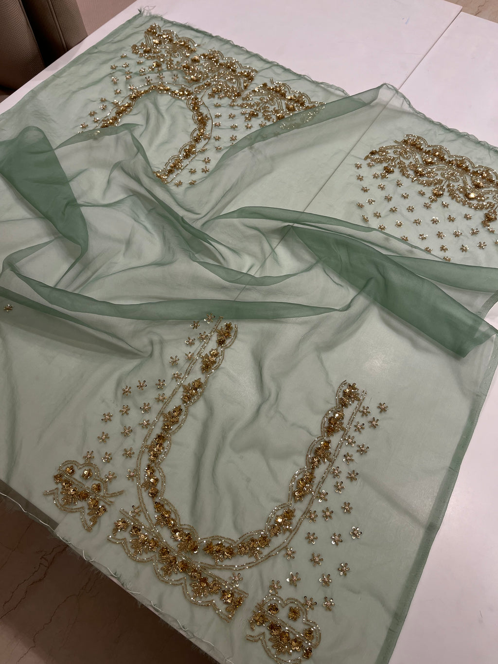 Green crushed lehenga set