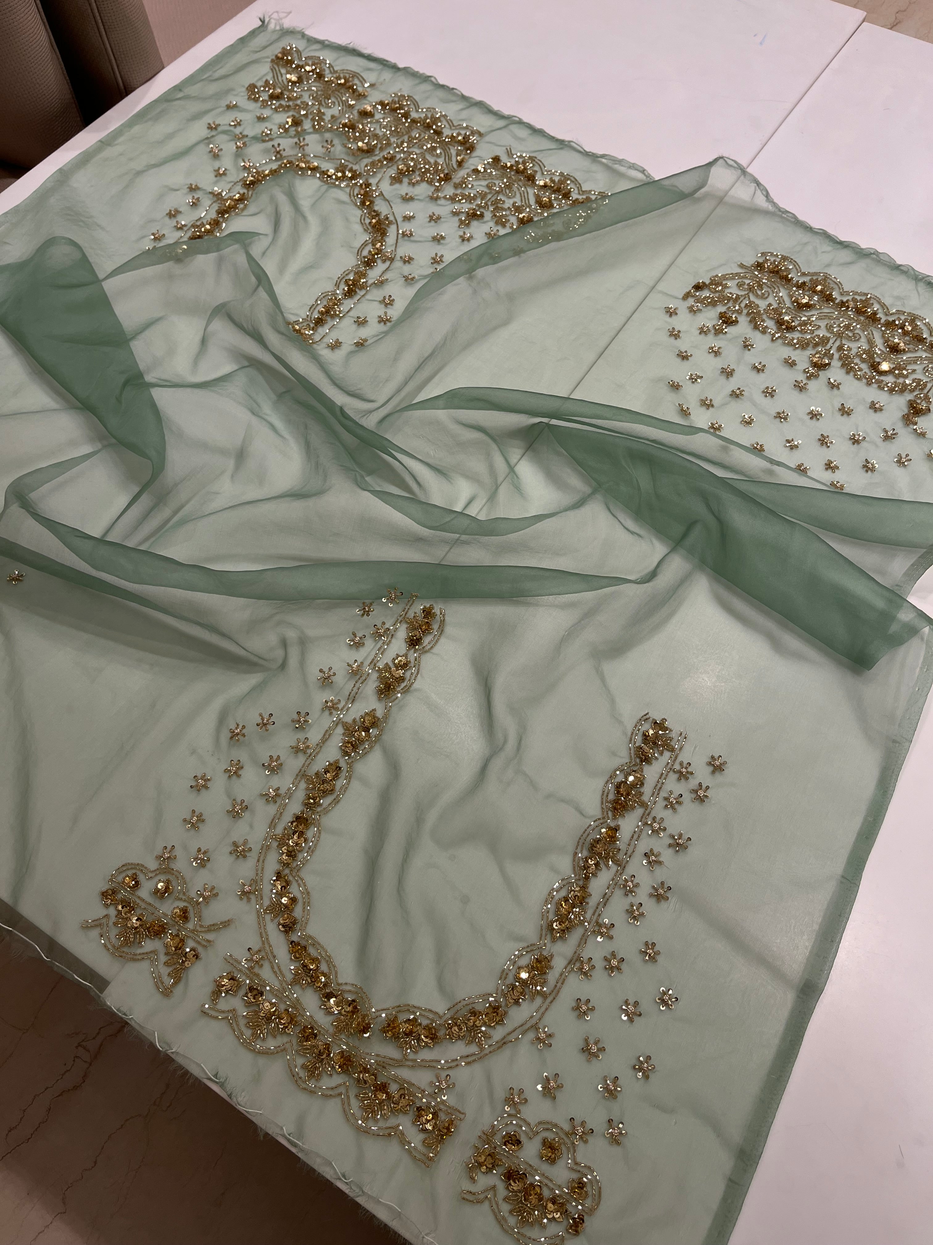 Green crushed lehenga set