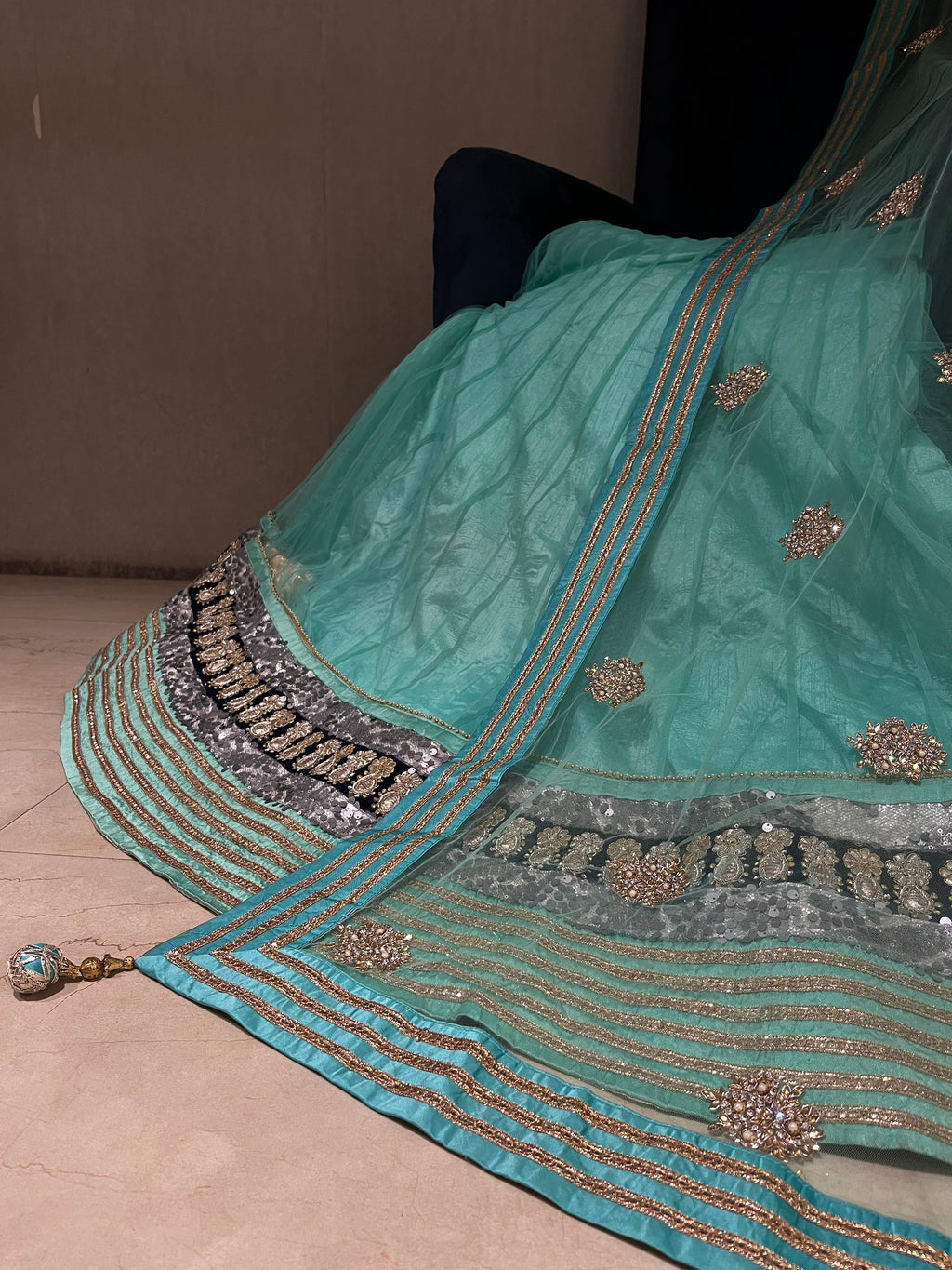 Aqua Blue Net lehenga set