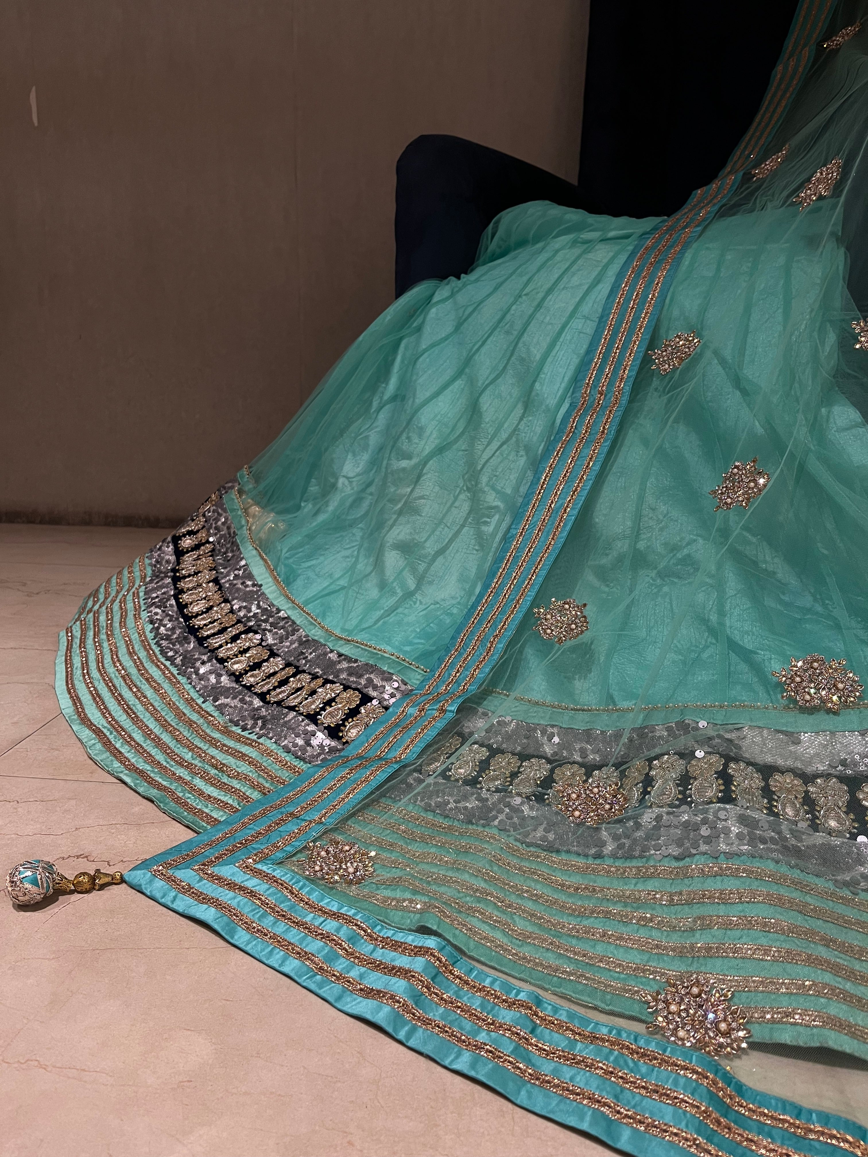 Aqua Blue Net lehenga set