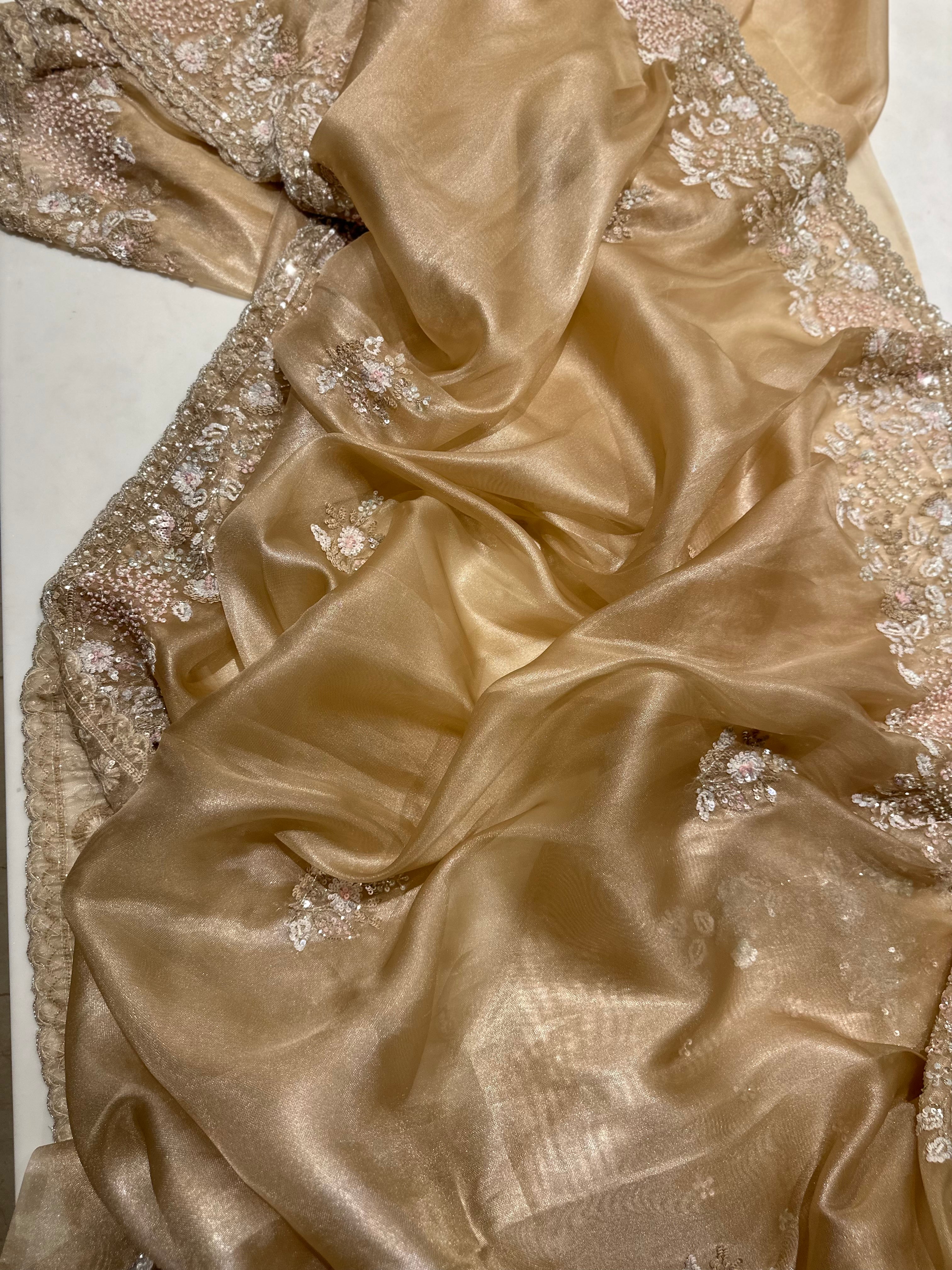 Gold Tissue Handwork Saree