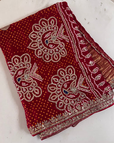 Paheli Bandhej Pure Gajji silk saree