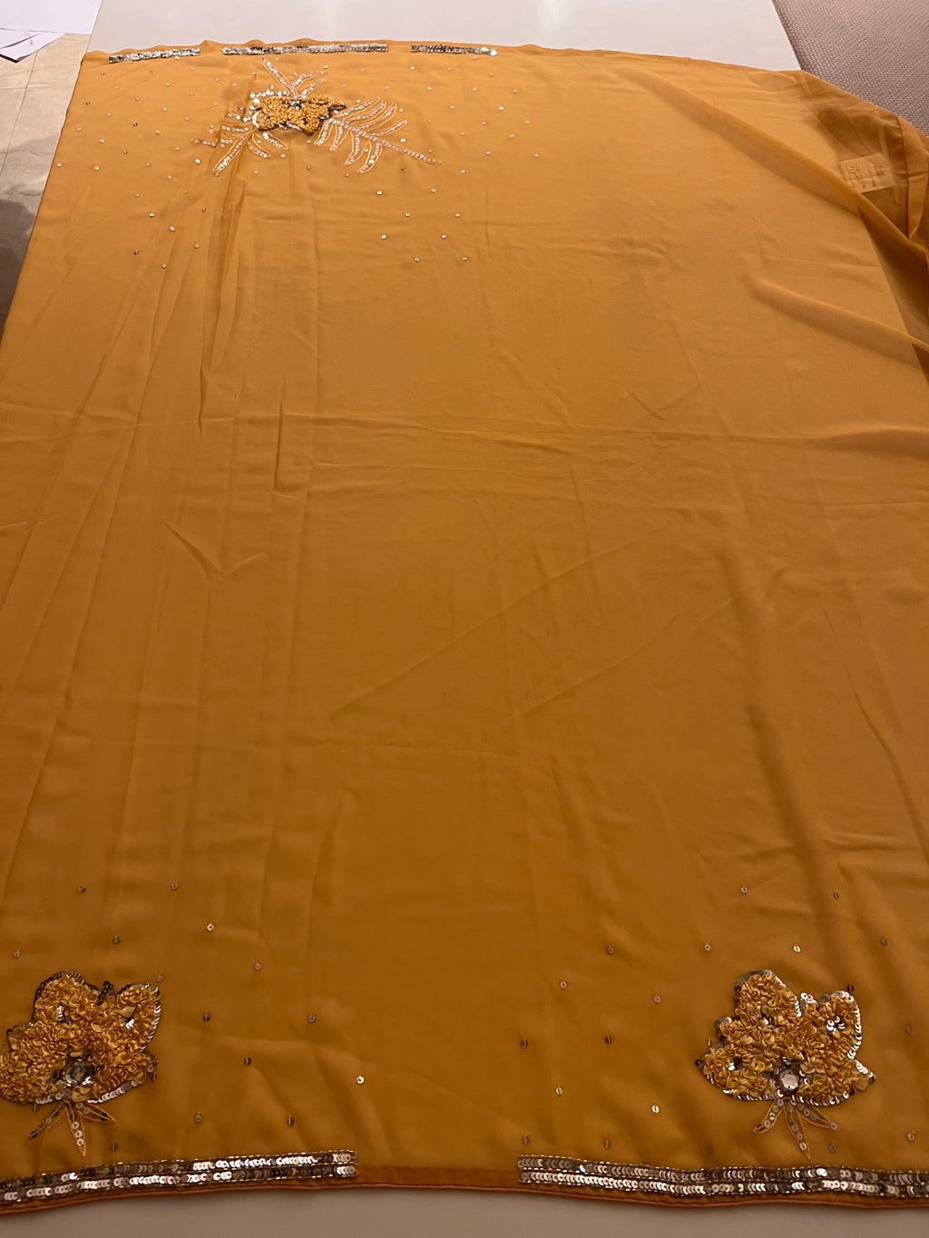 yellow flower georgette saree