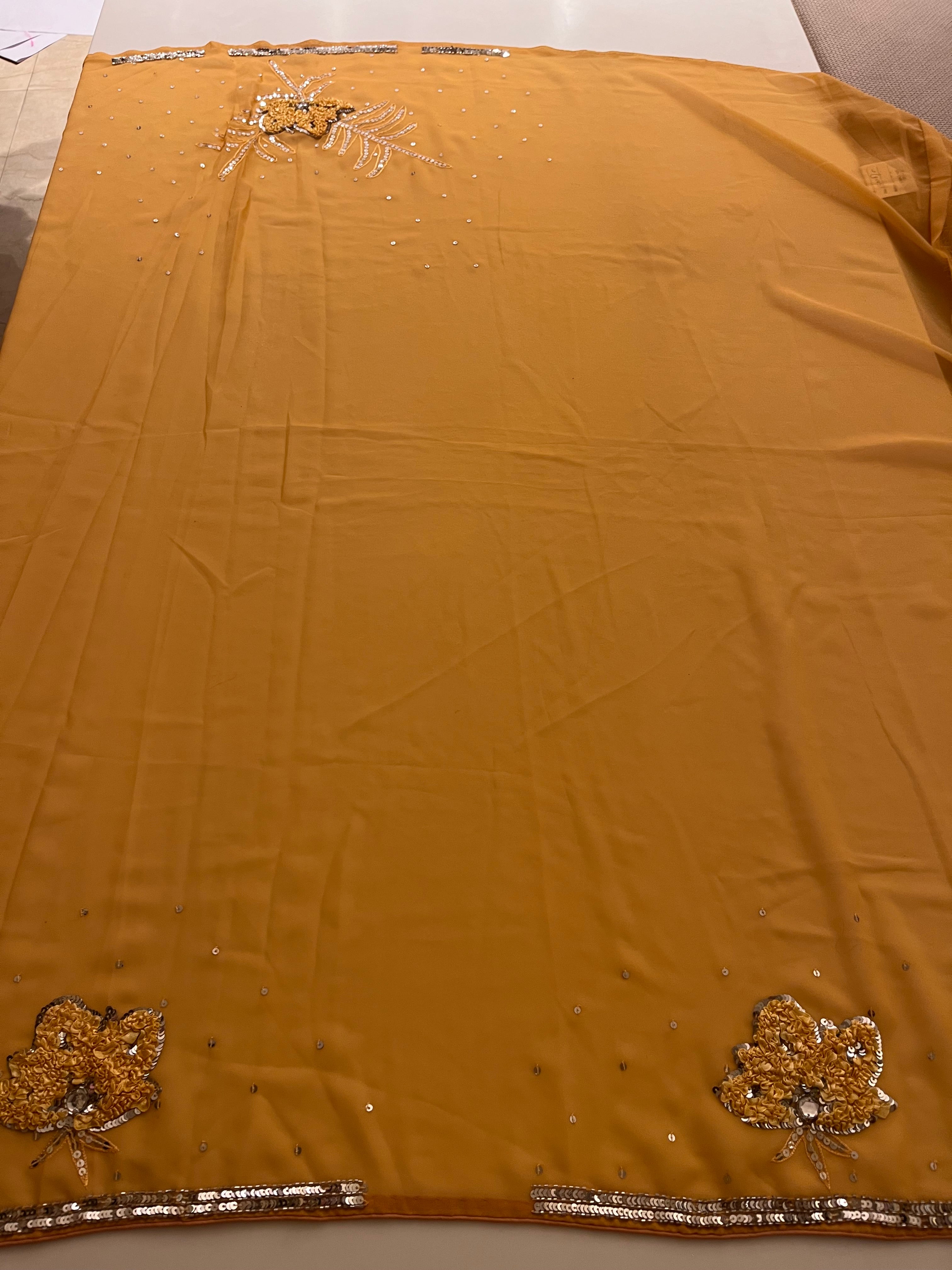 yellow flower georgette saree