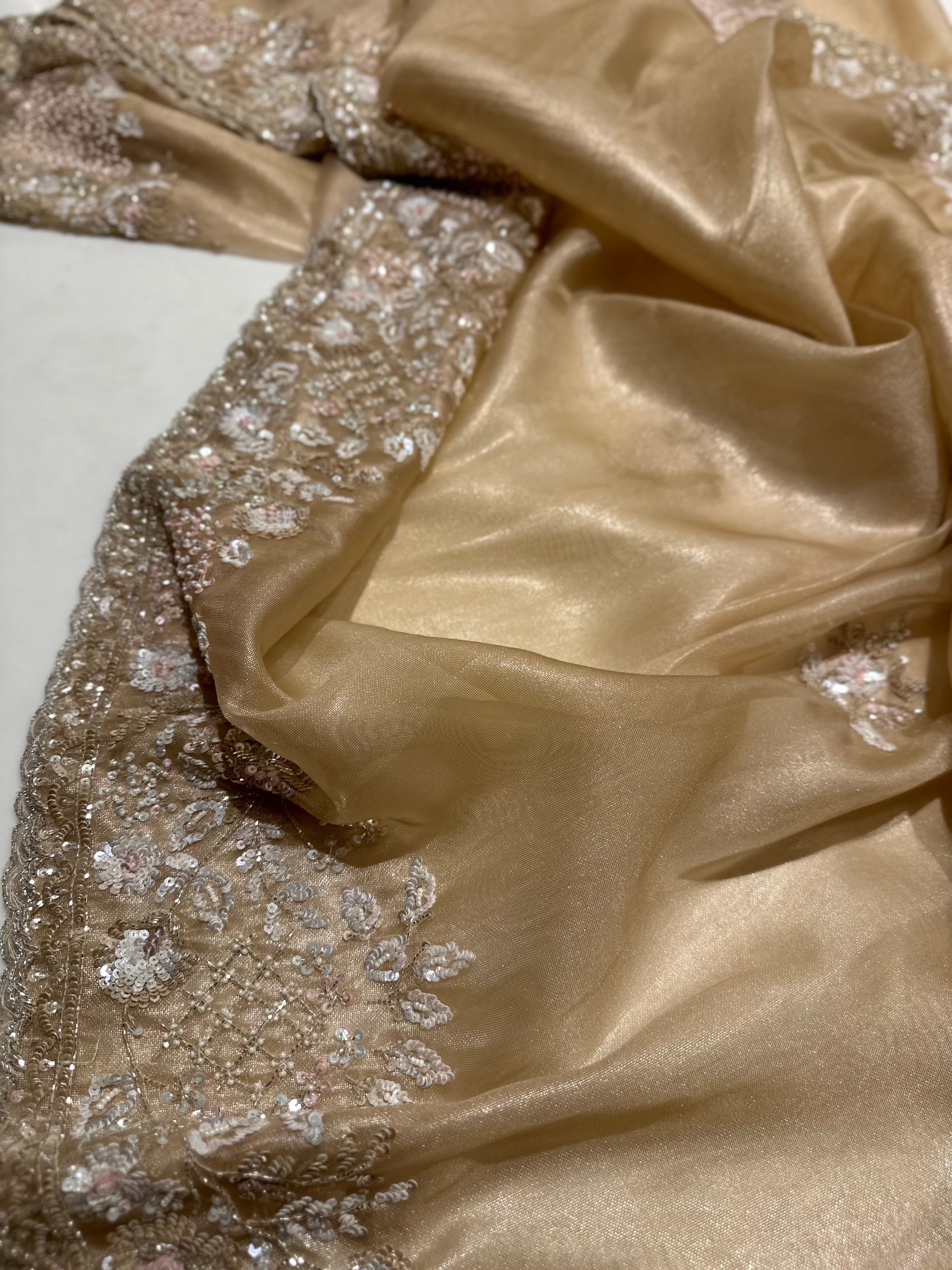 Gold Tissue Handwork Saree