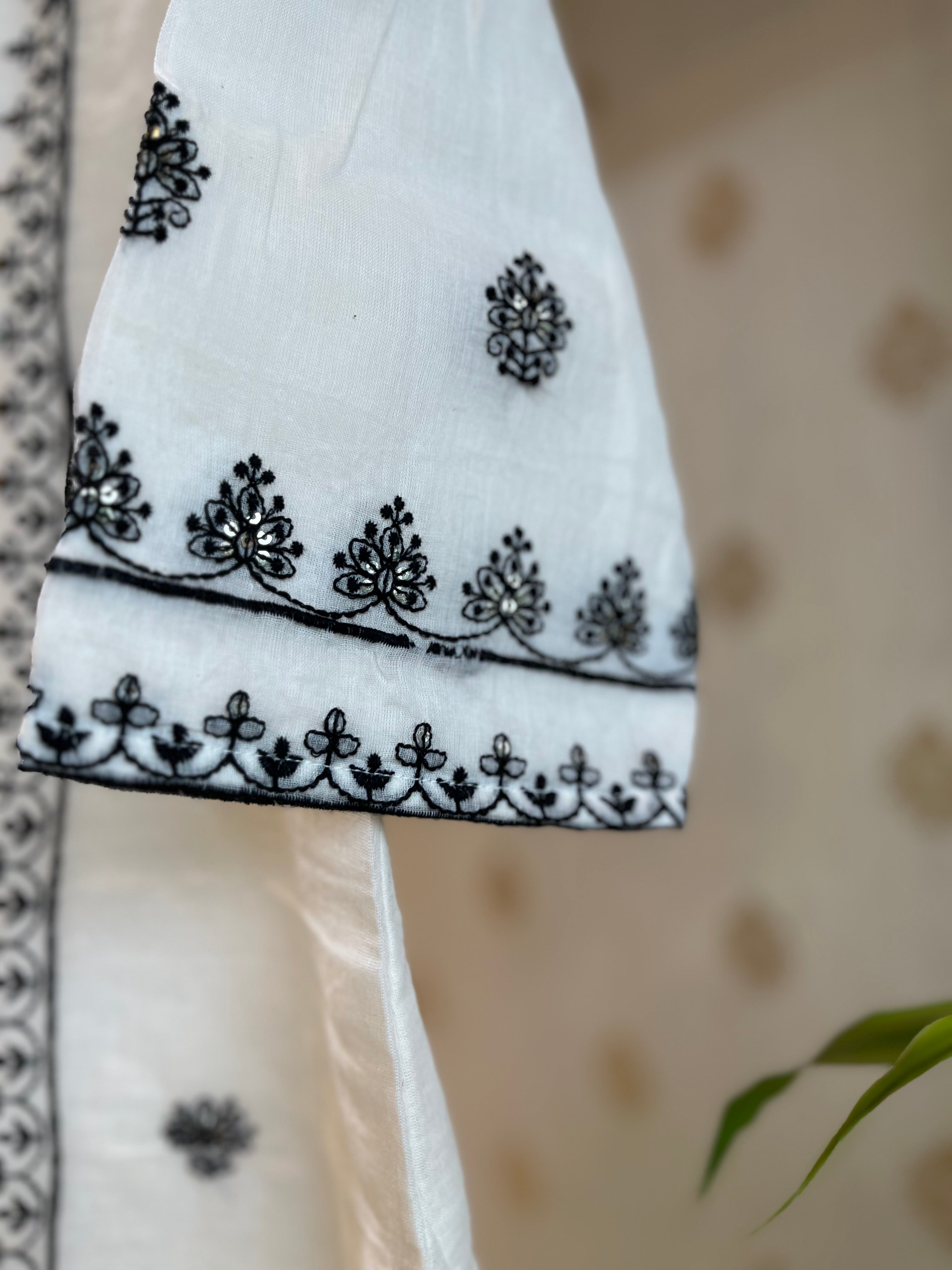 Cotton White Embroidery Suit set