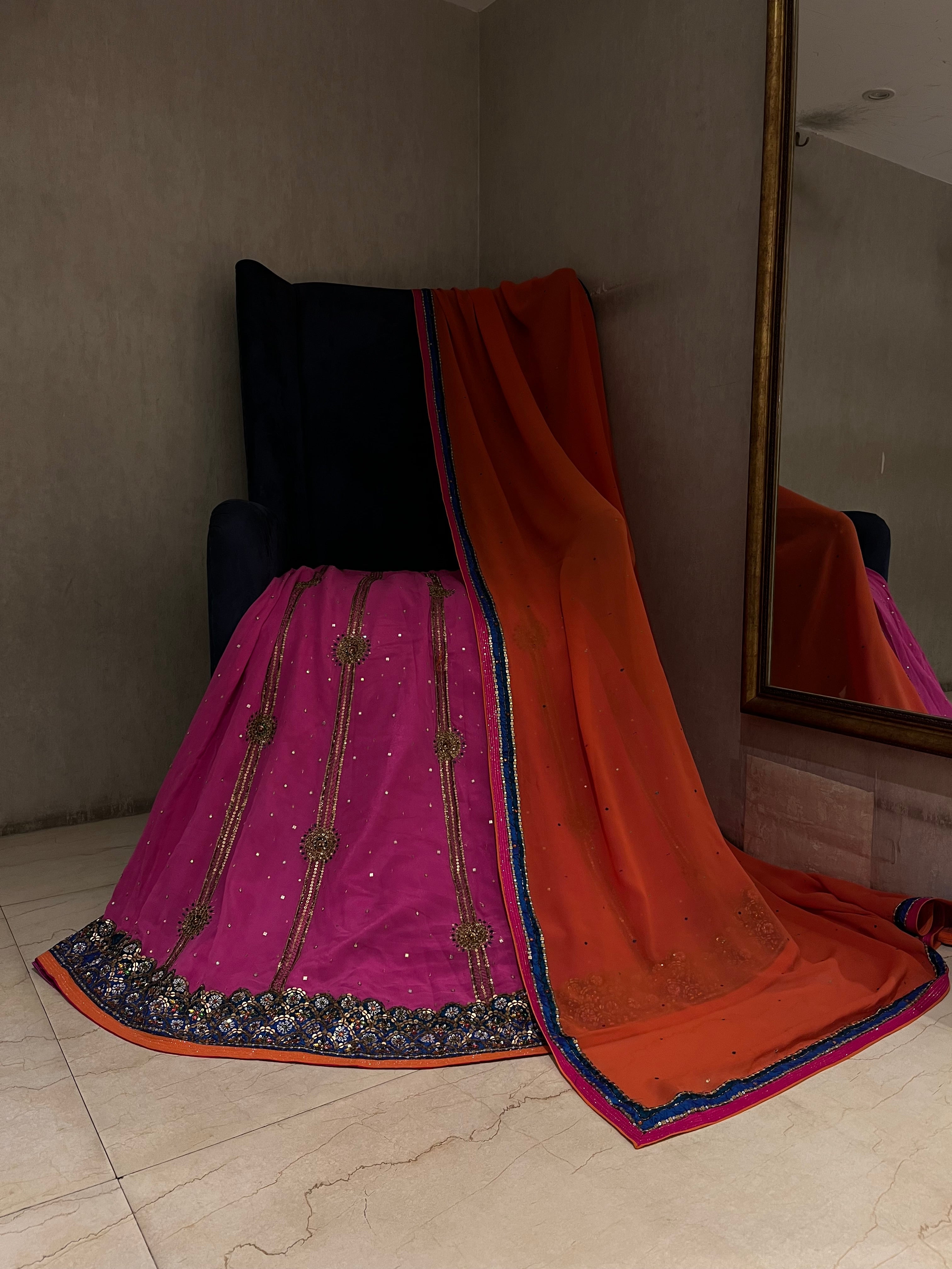 Pink & Tangerine Lehenga Set