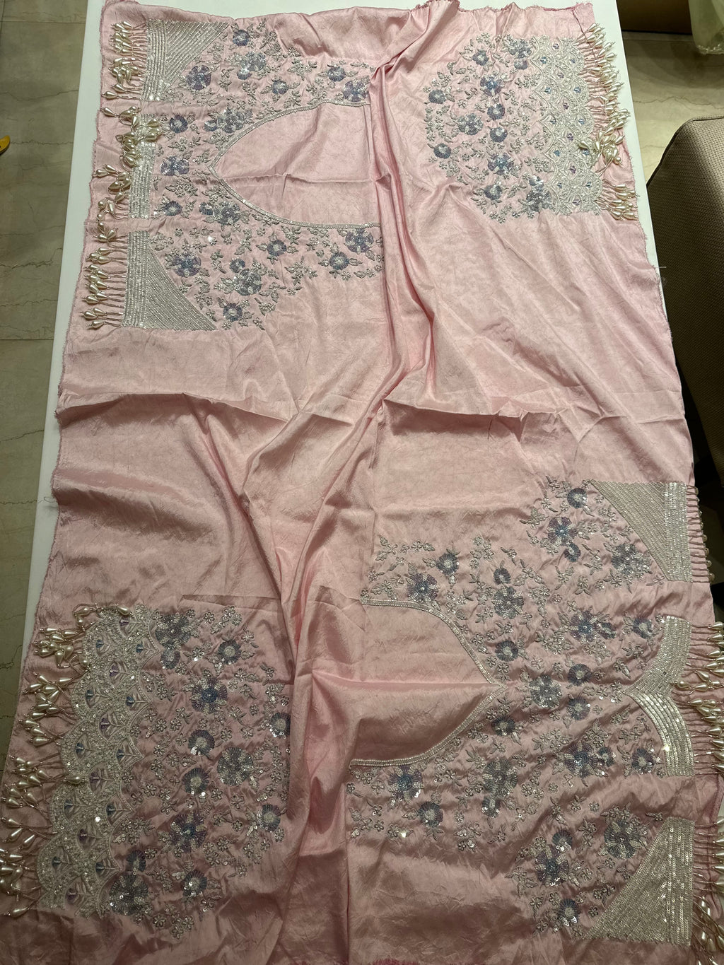 Soft Pink Pearl saree with pearl blouse