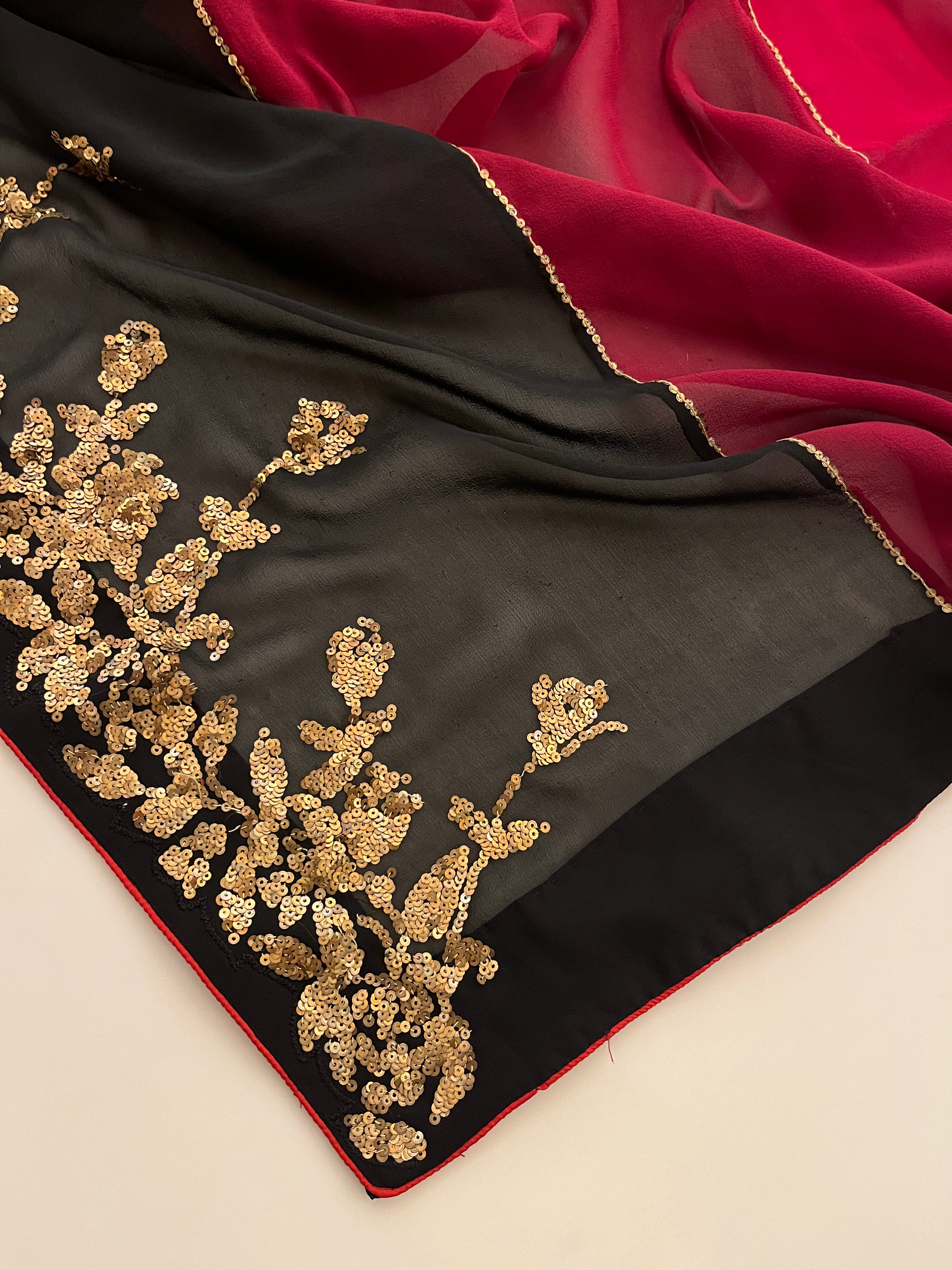 Cherry Red Georgette Saree