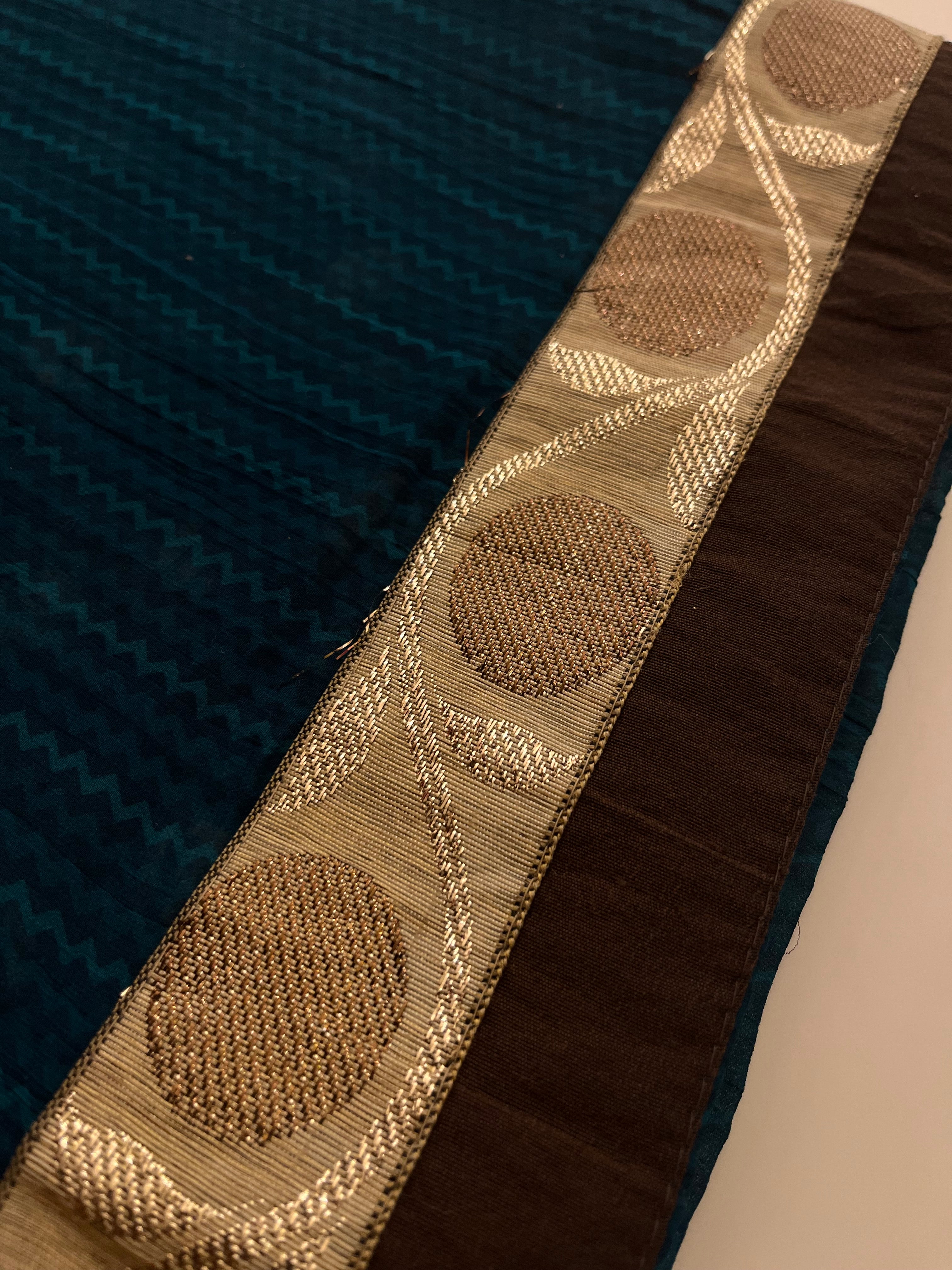 Teal & Brown half half Saree