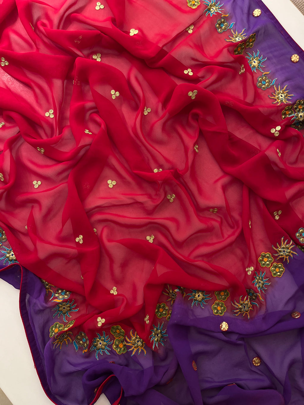 Violet & Red Georgette saree