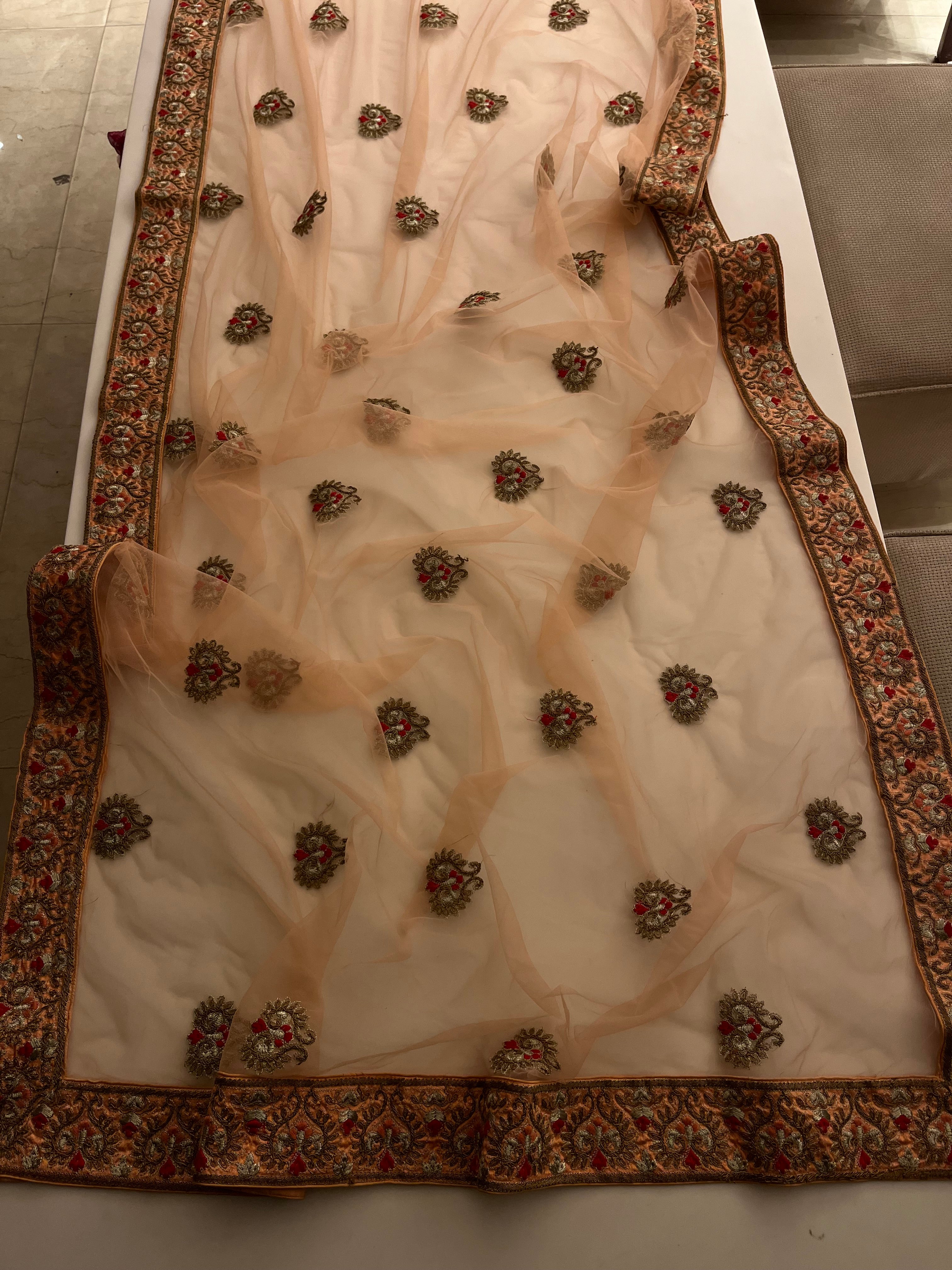 Peach Raw Silk Lehenga