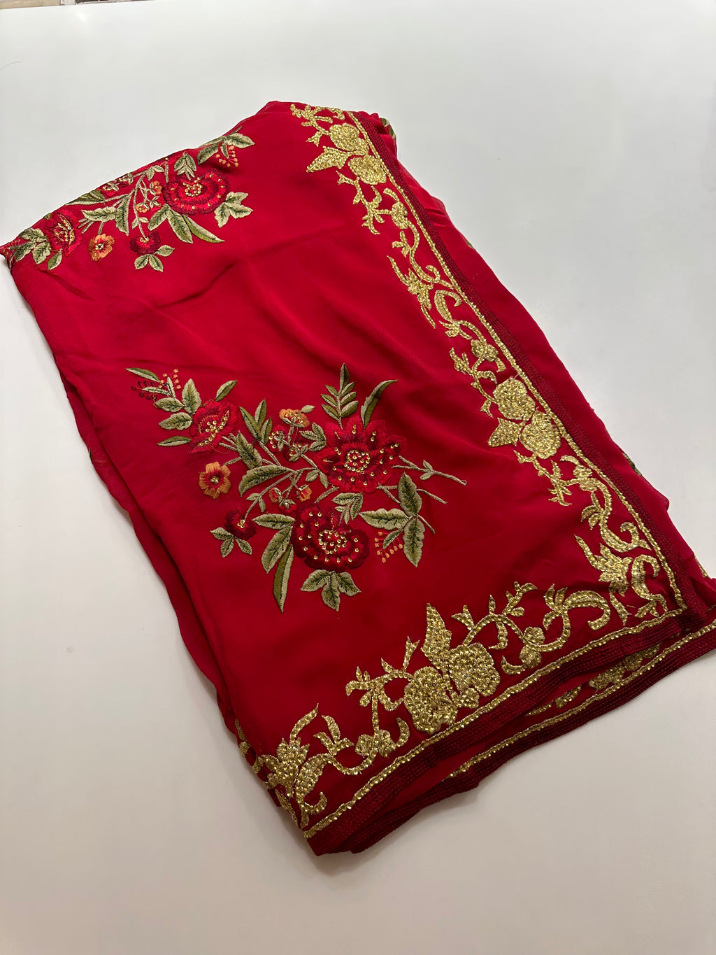 Pure Georgette Red saree