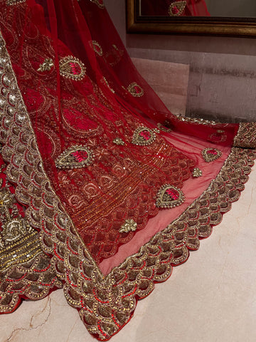 Red and Golden heavy stone lehenga Set