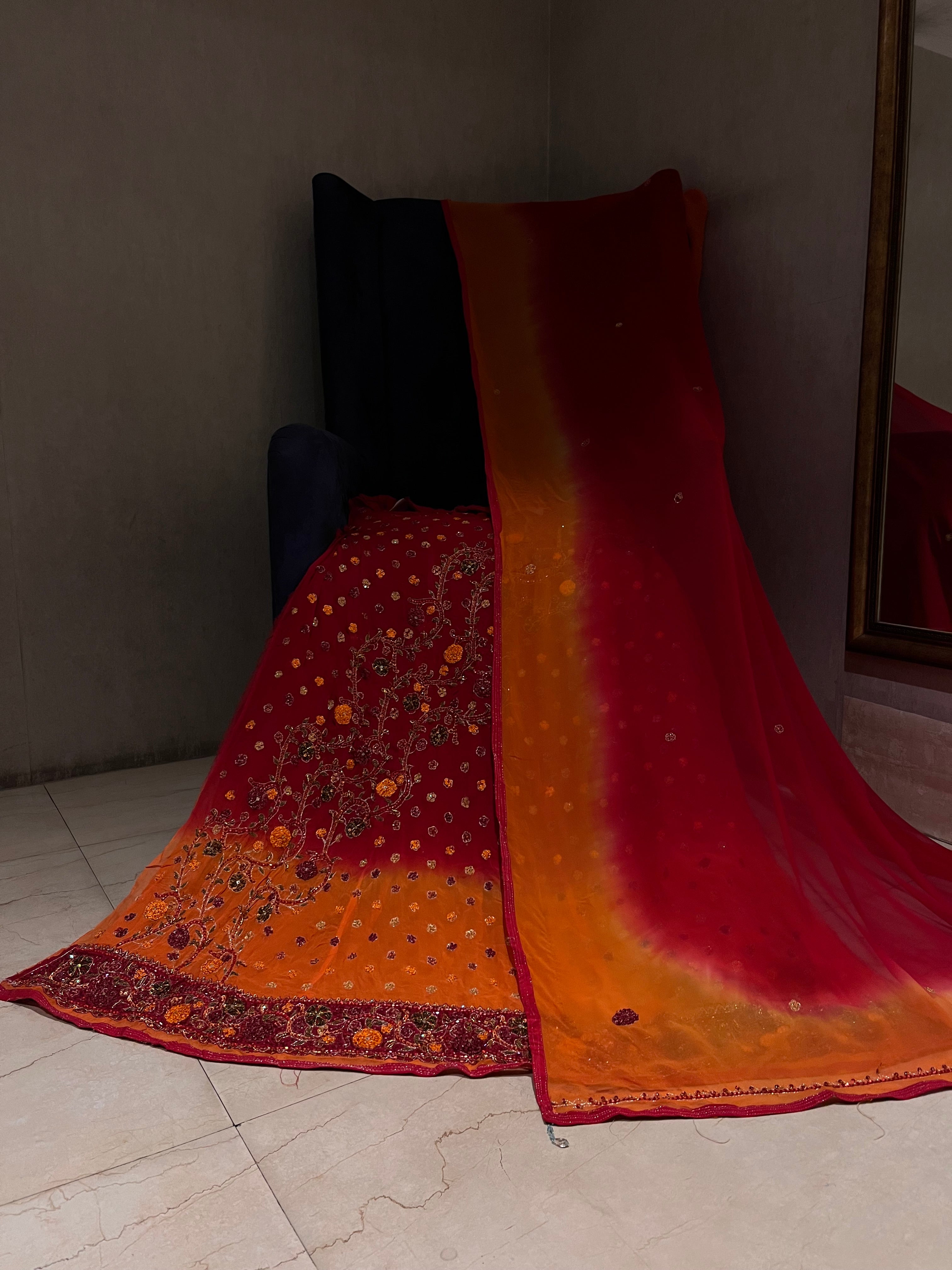 Orange and red Ombré Lehenga set