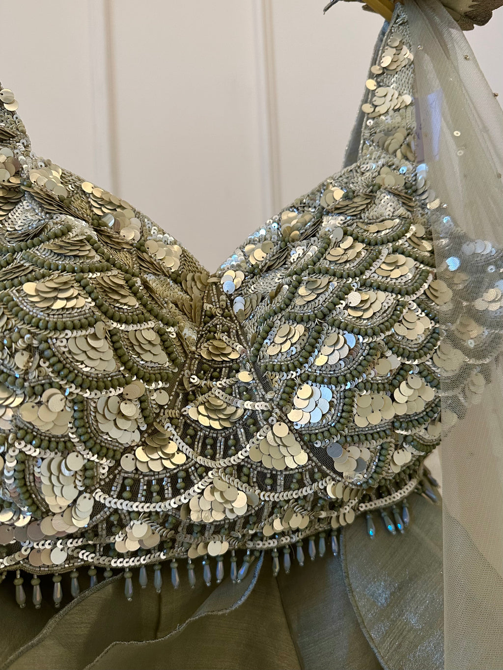 French Laser cut Organza Lehenga