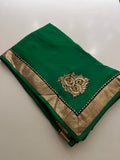 paan green zari saree