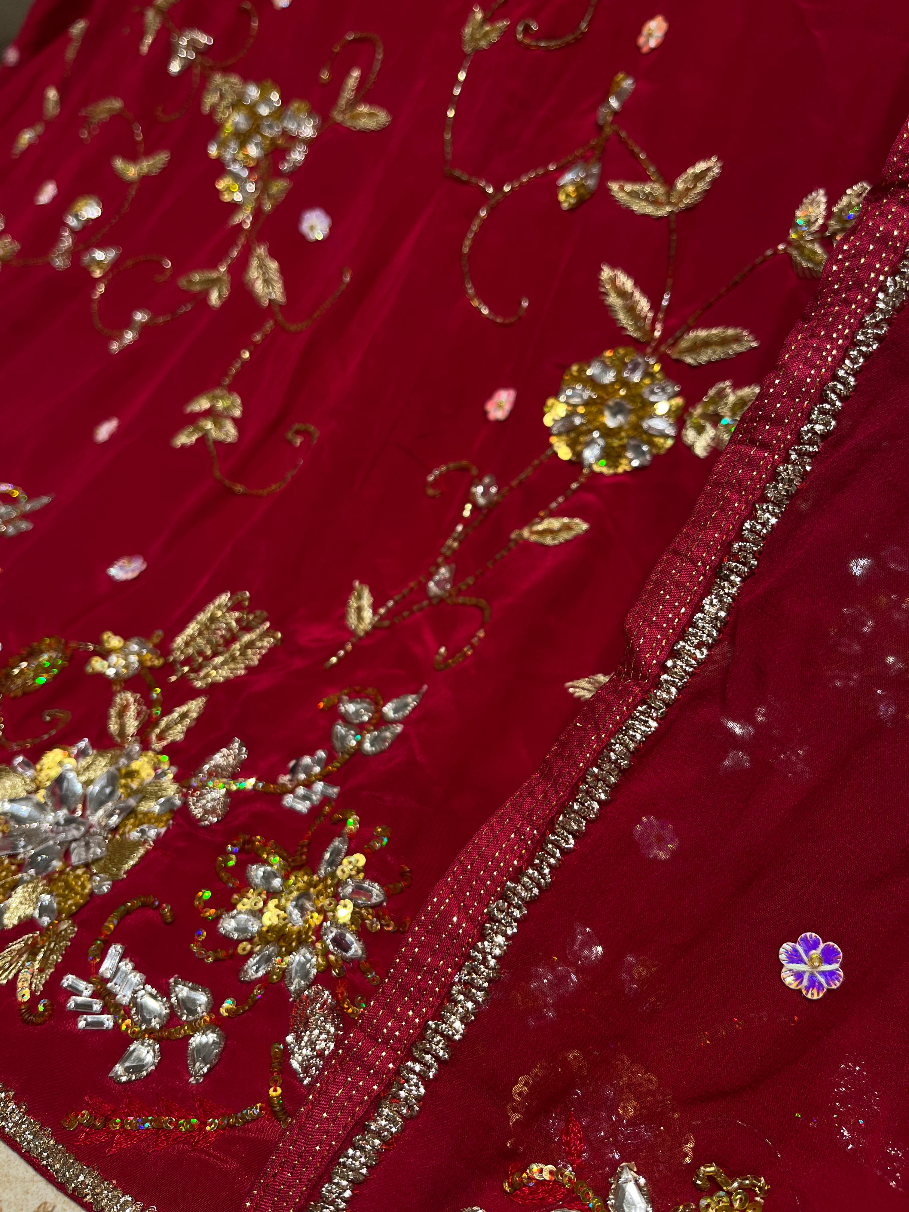 Unstitched Soft Red Lehenga