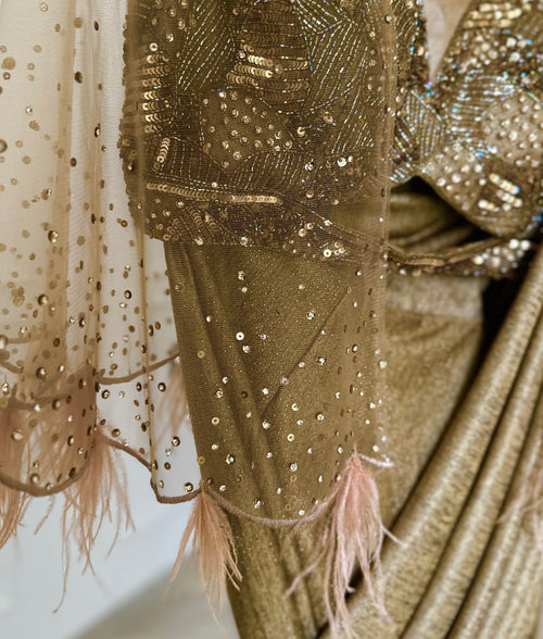 Gold Pre Drape Feather Saree