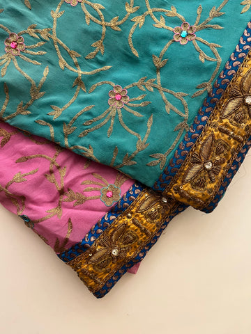 Pink to Blue zari saree