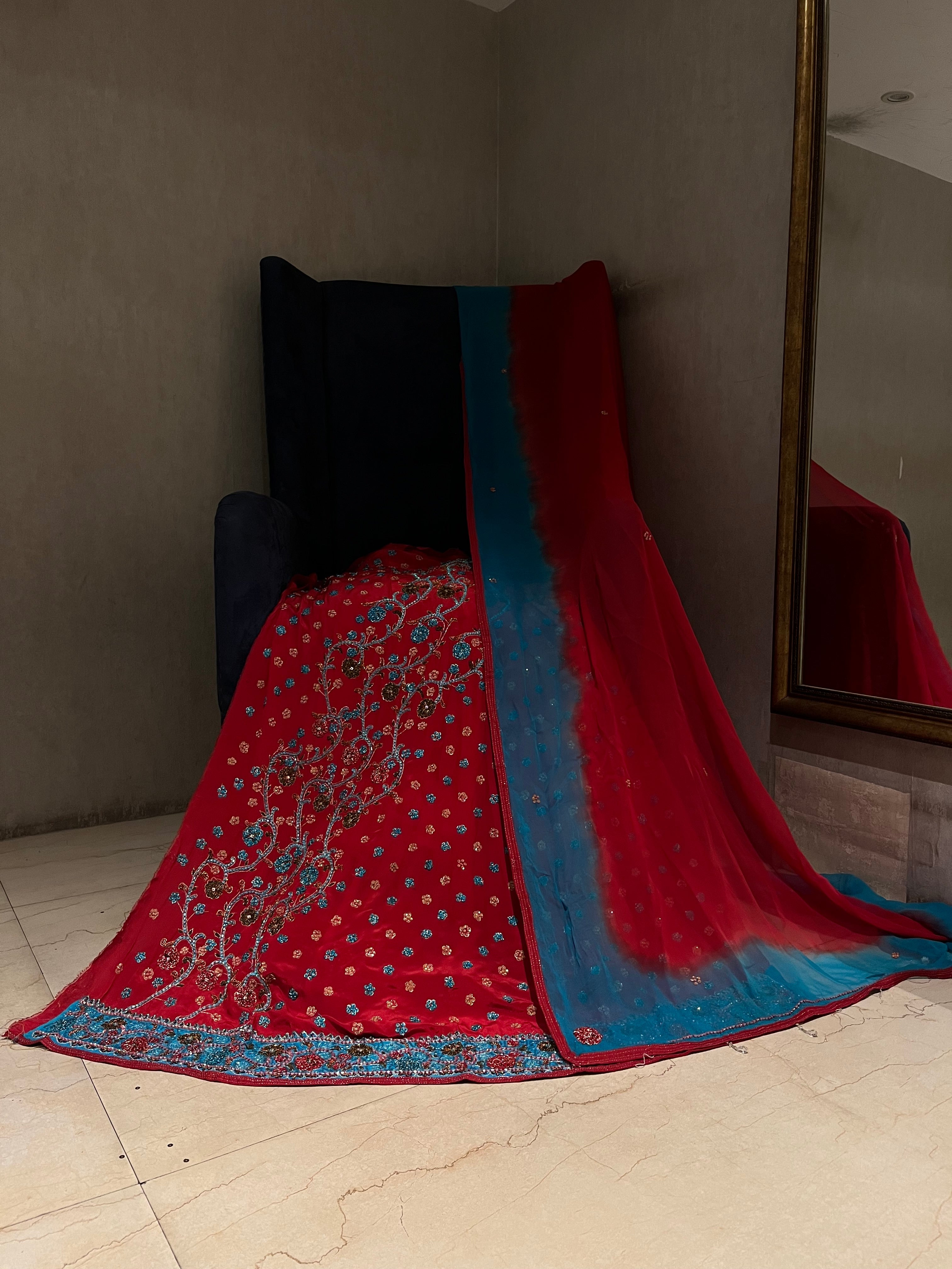 Flora In Red Lehenga Set