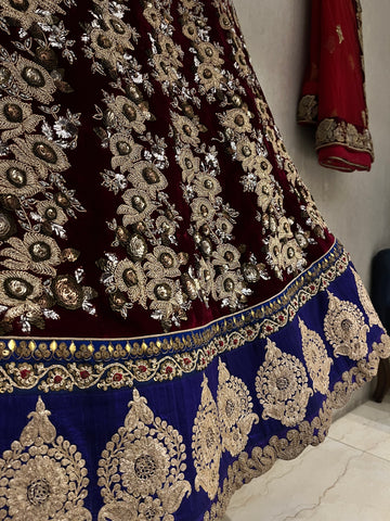 Mahroon Velvet Bridal Lehenga Set