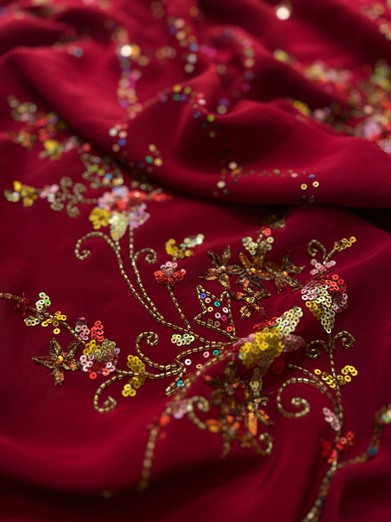 Cherry Red Pure georgette saree