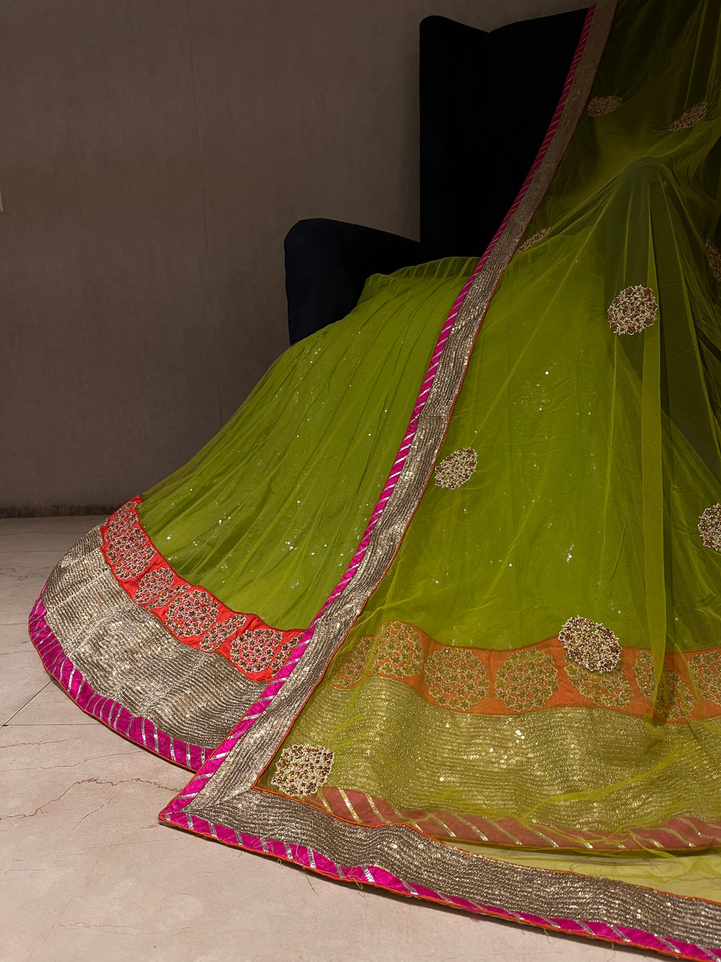 Parrot green sequins lehenga set