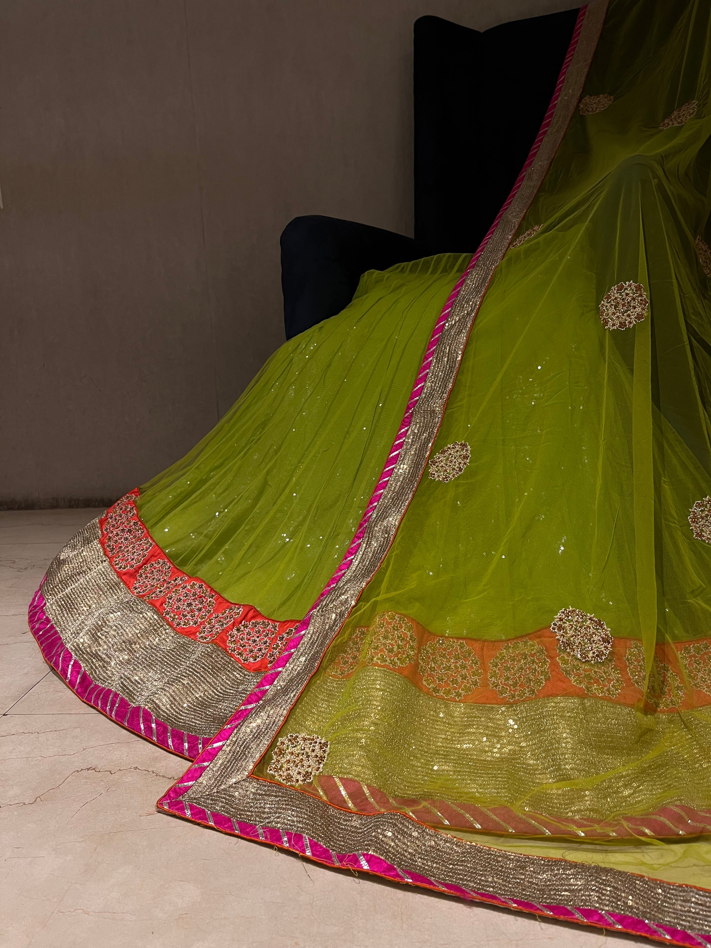 Parrot green sequins lehenga set