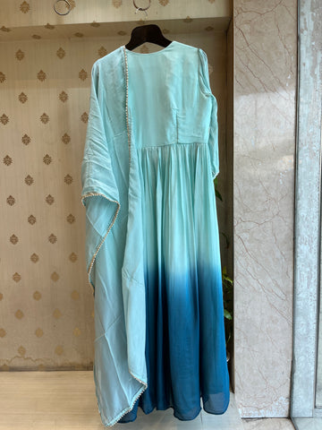 Aqua-Ombré Anarkali Suit