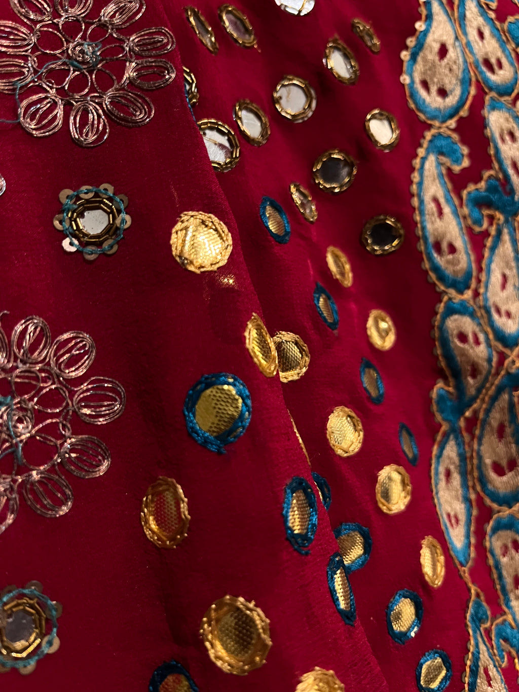 Deep Red Mirror work lehenga set