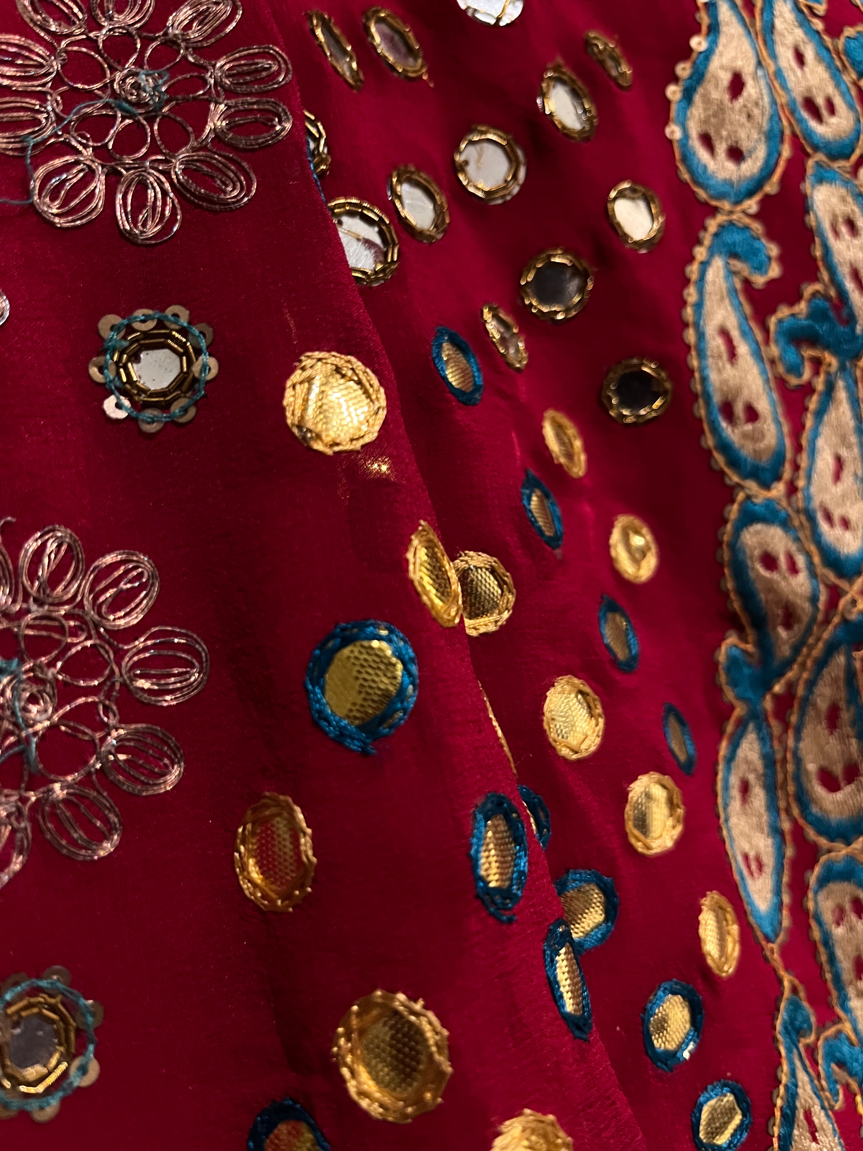Deep Red Mirror work lehenga set