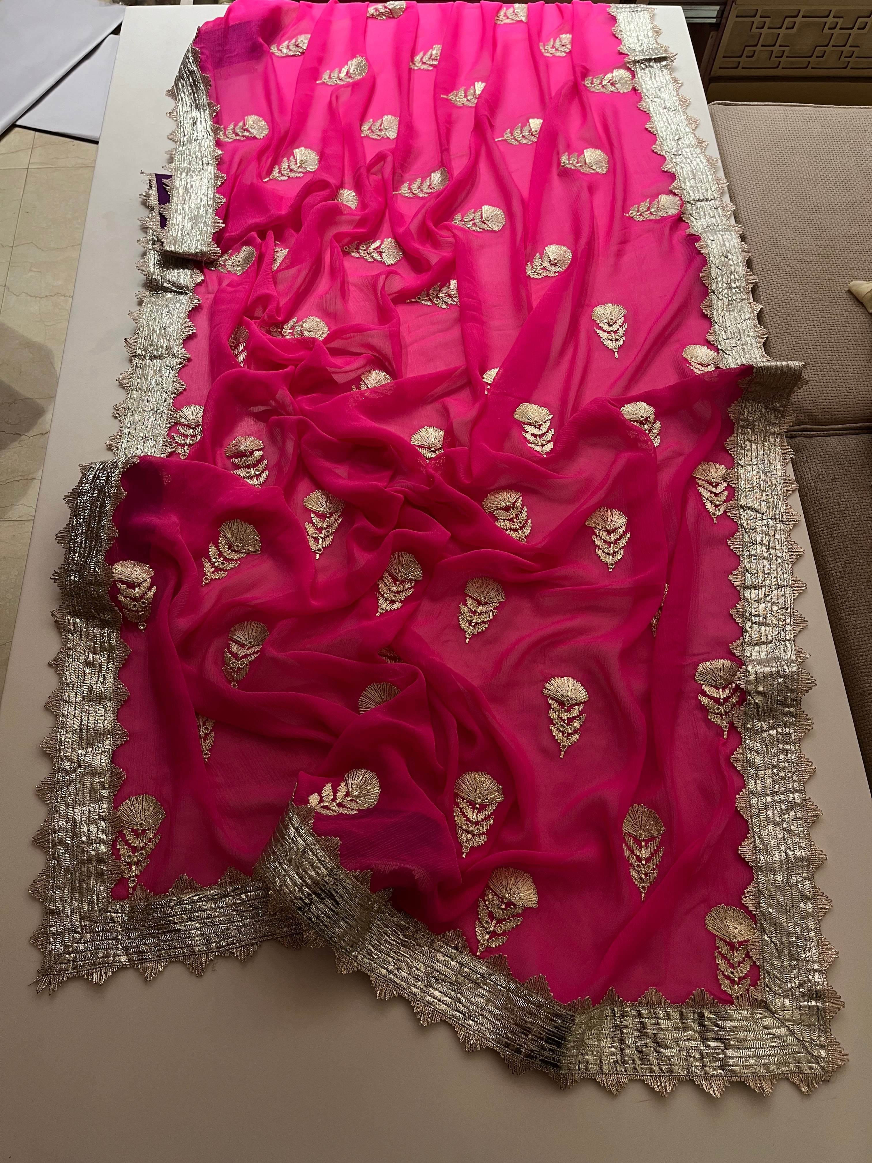 Hot Pink Georgette Saree