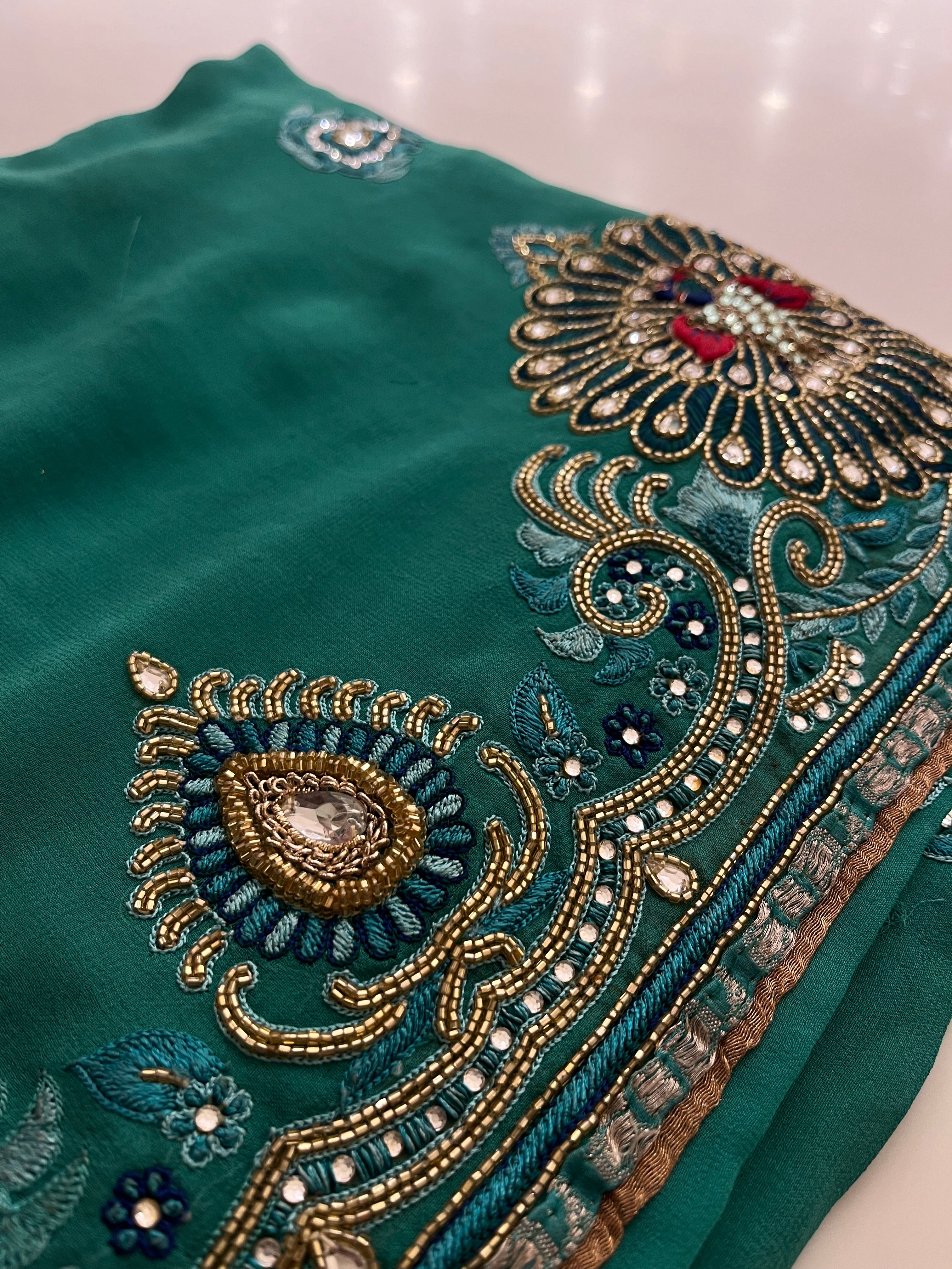 Teal Peacock Saree