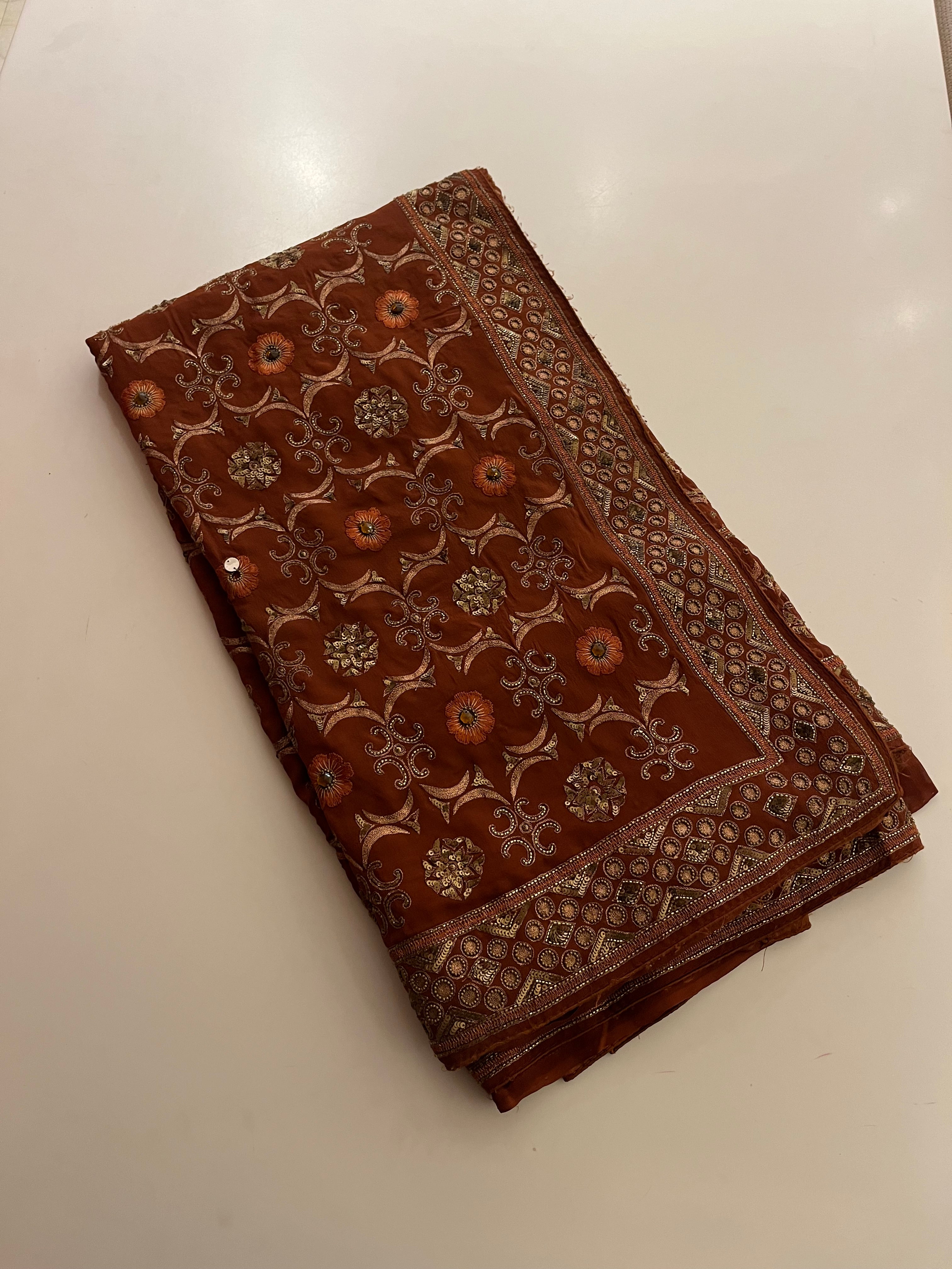 Chocolate Brown Heavy Work Saree