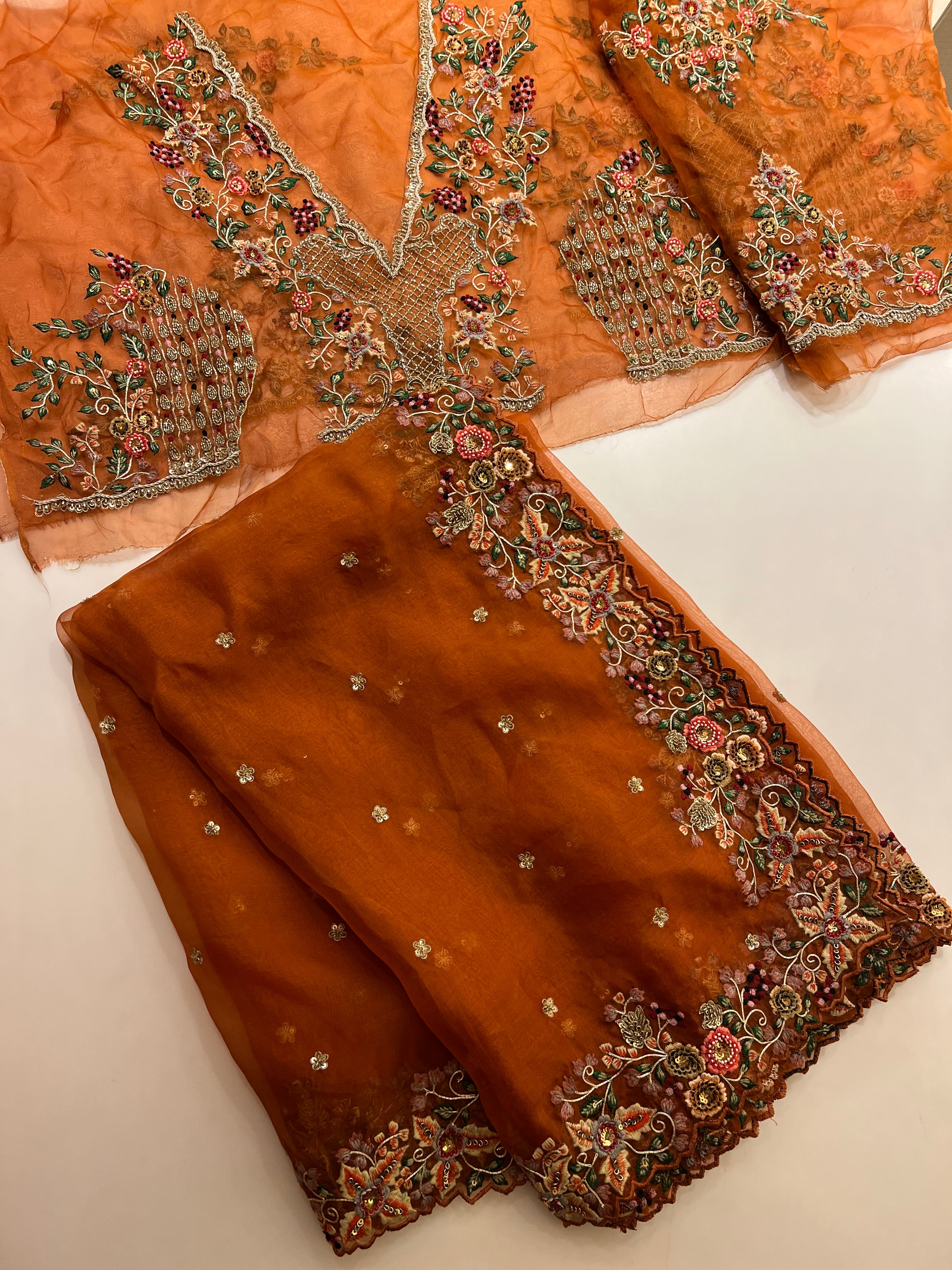 Rust Organza Saree