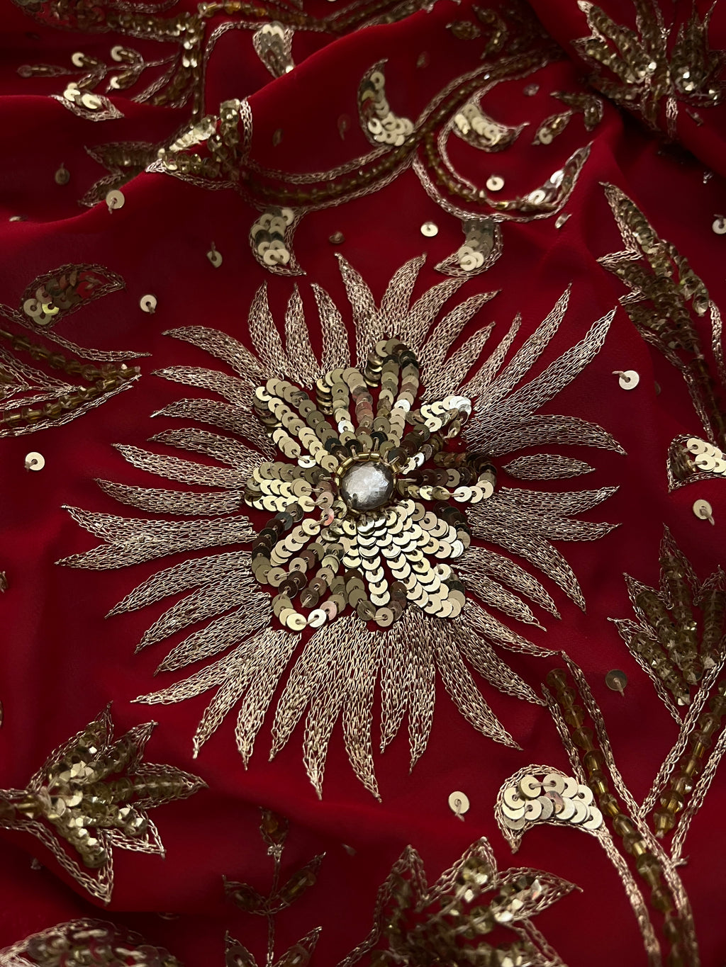 Deep Red sequins Saree