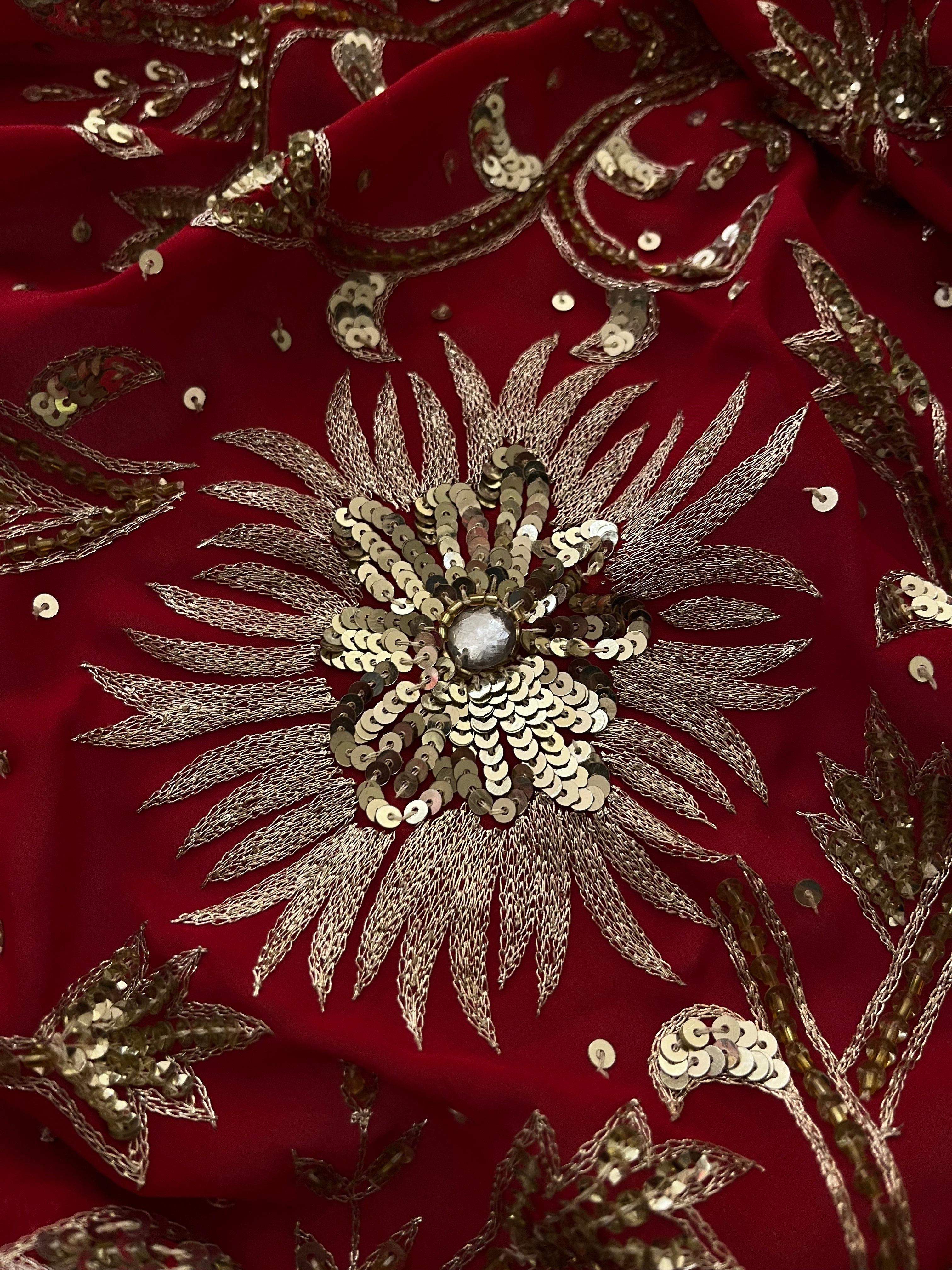 Deep Red sequins Saree