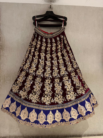 Mahroon Velvet Bridal Lehenga Set