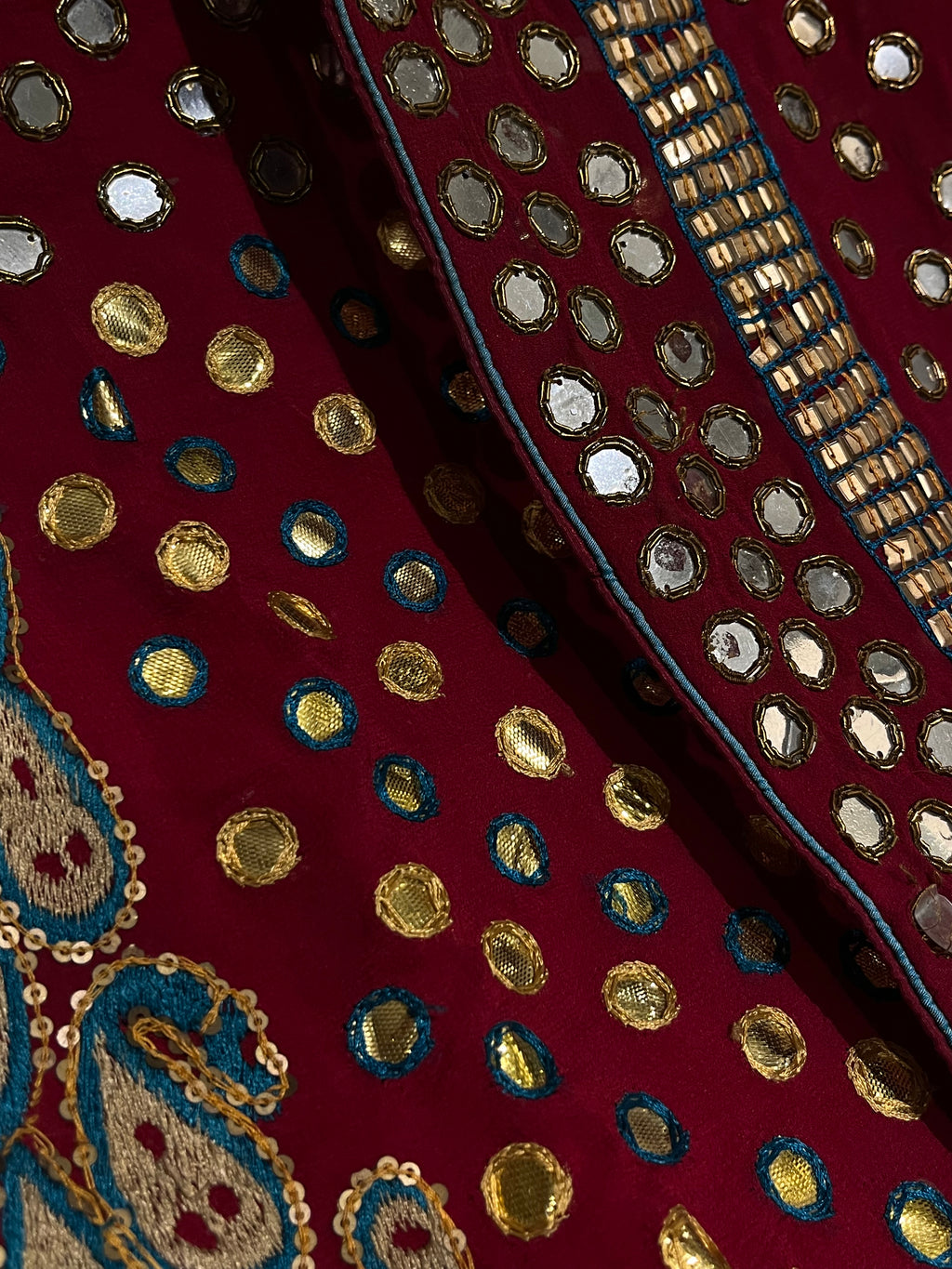 Deep Red Mirror work lehenga set