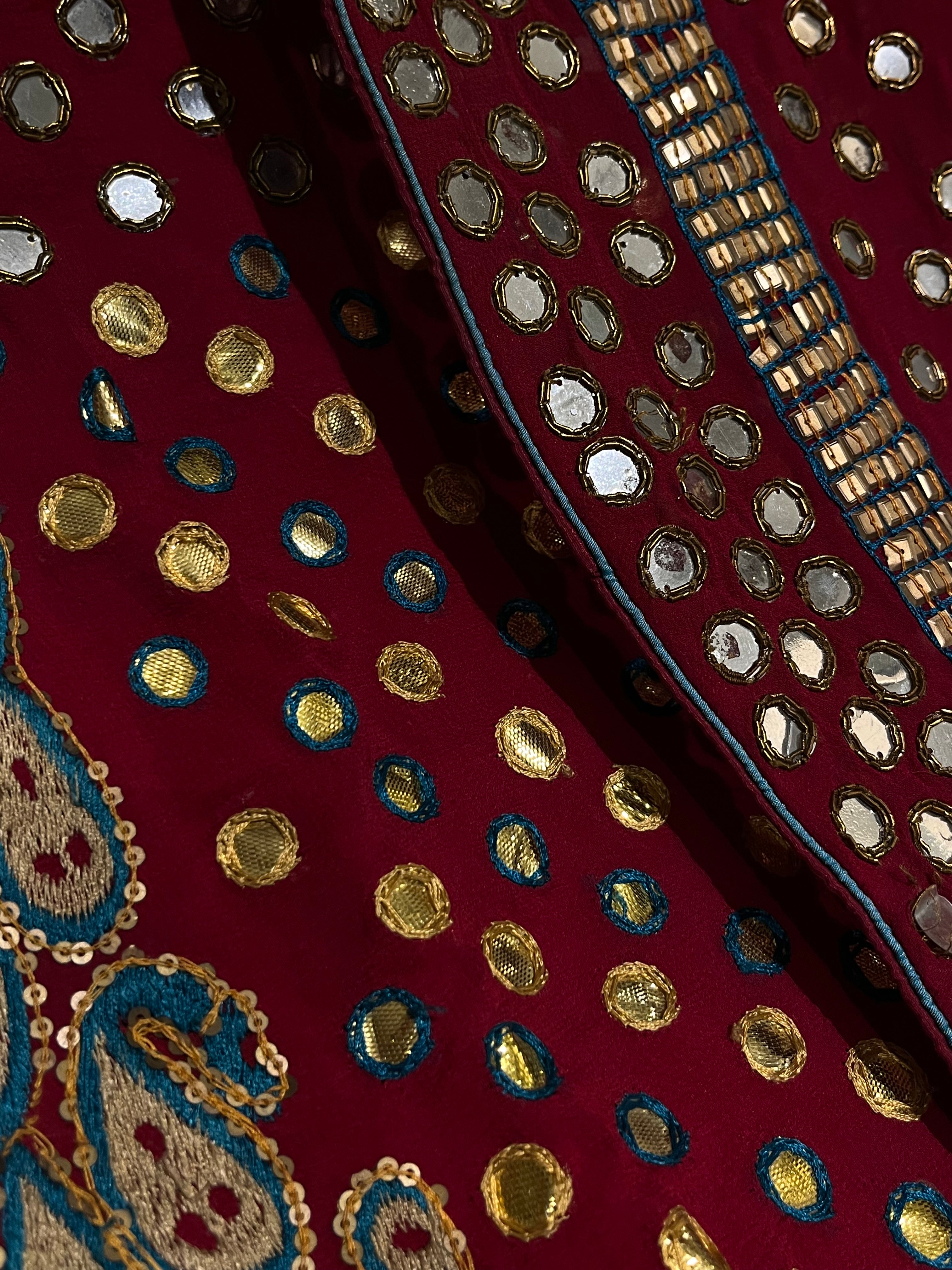 Deep Red Mirror work lehenga set