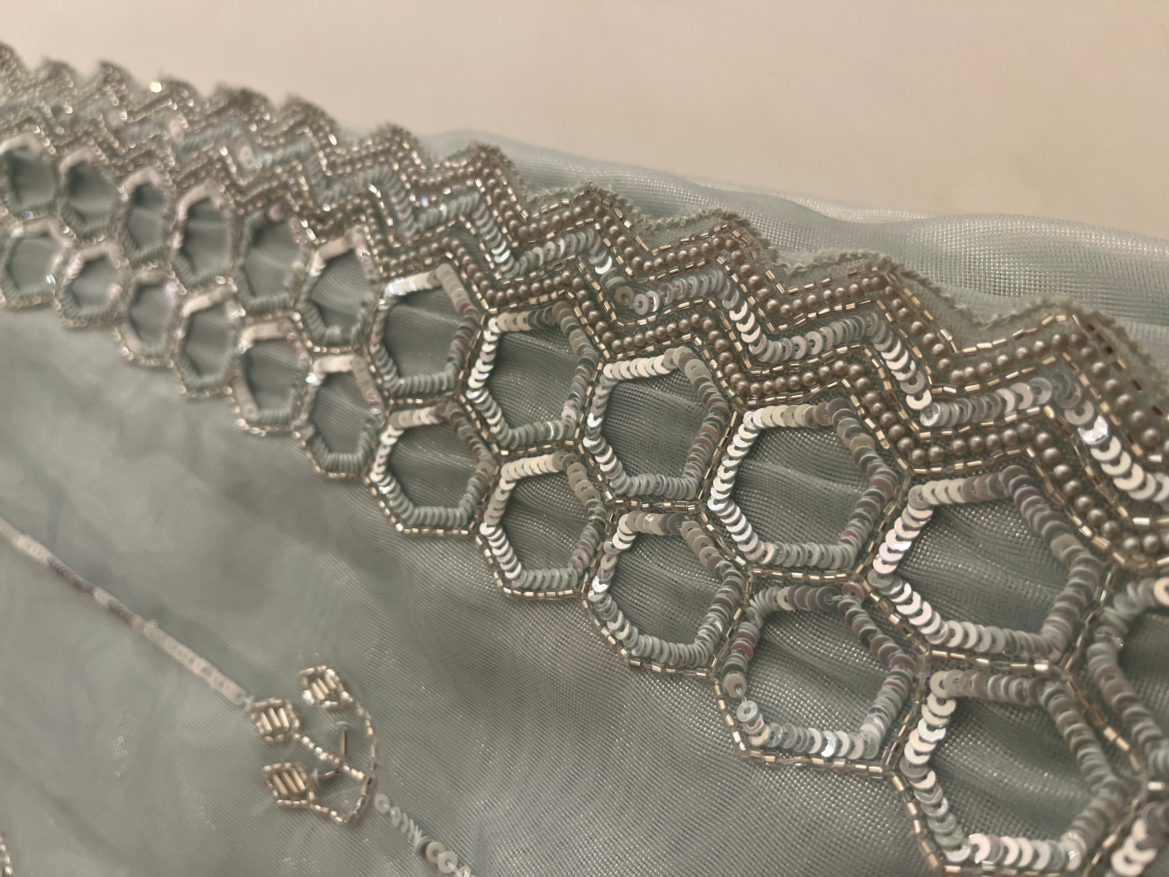 Powder Blue Sequins Saree