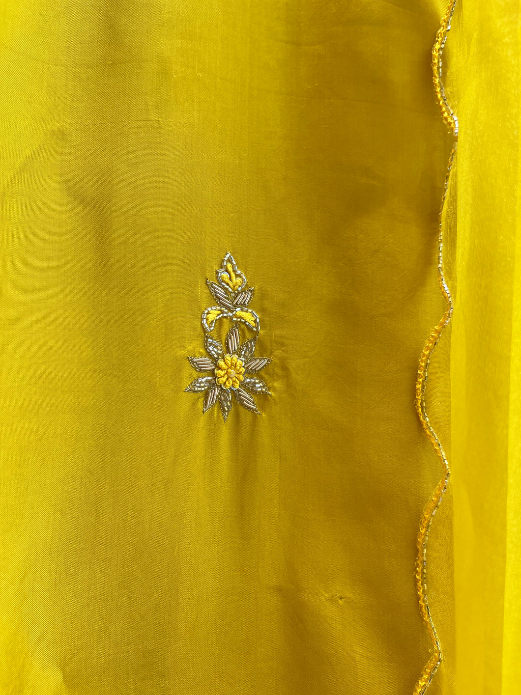 Mustard Yellow Silk Straight Suit Set