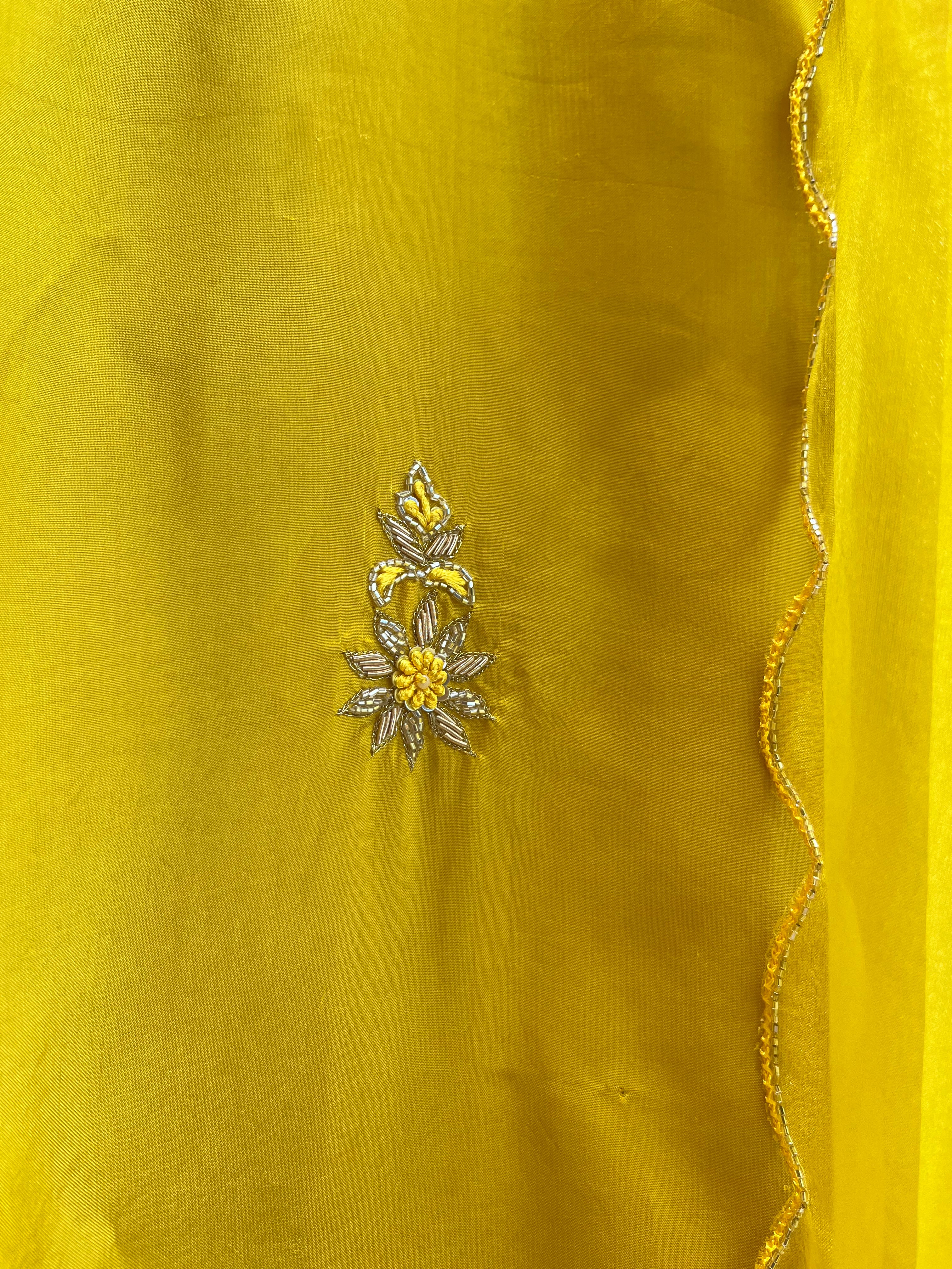 Mustard Yellow Silk Straight Suit Set