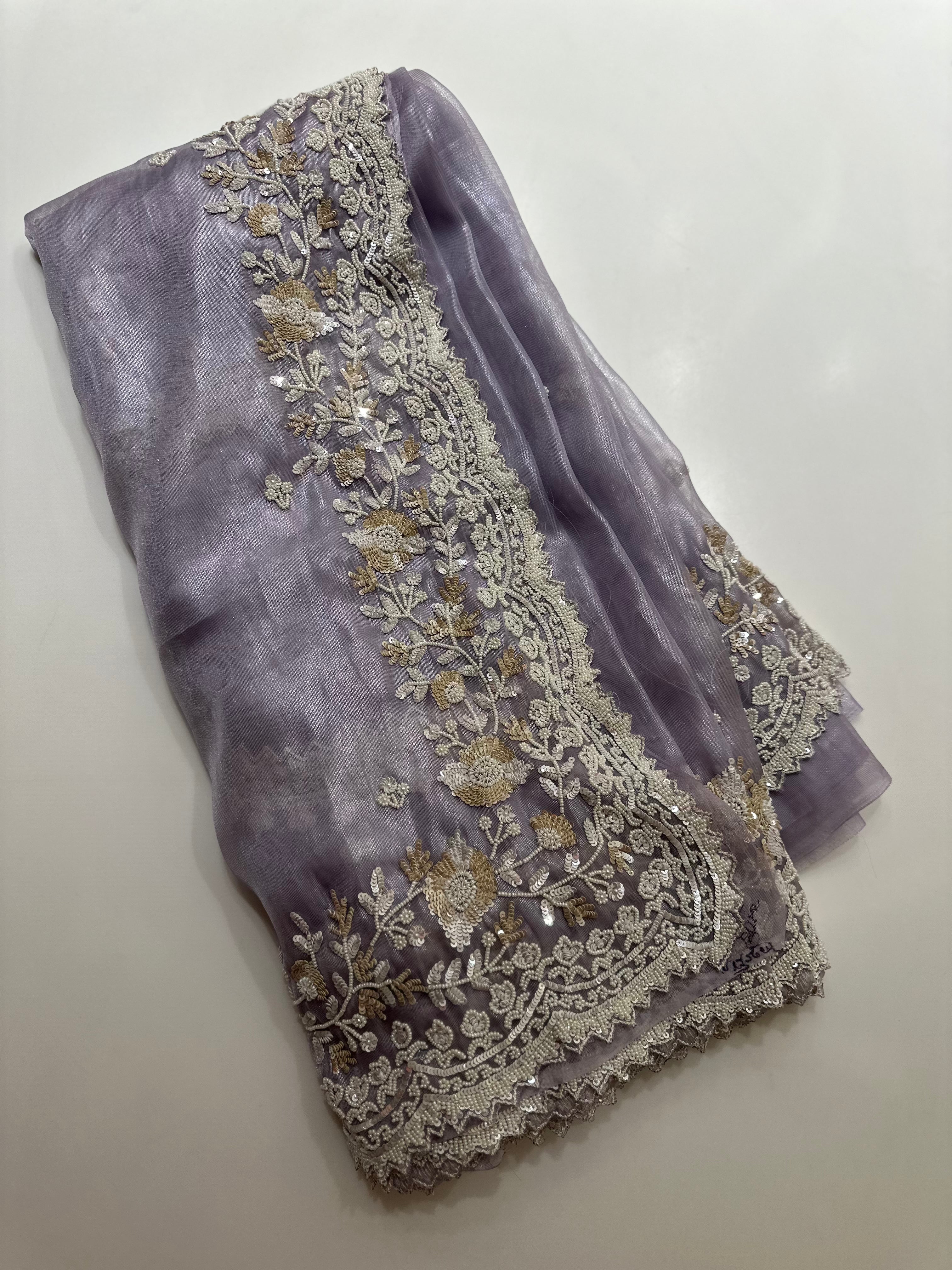 Mauve Tissue Handwork saree