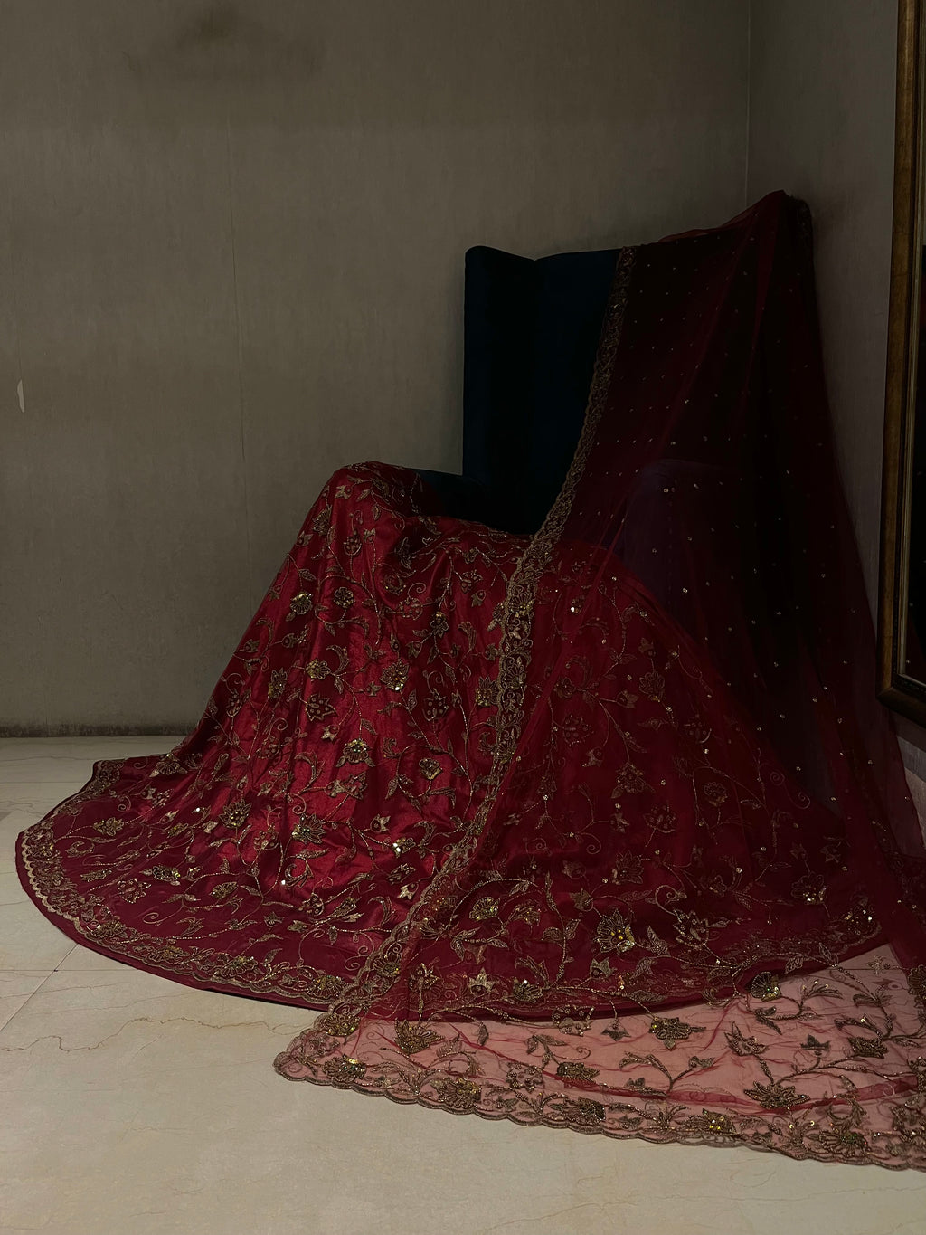 Mahroon Katdana & Zari Lehenga Set